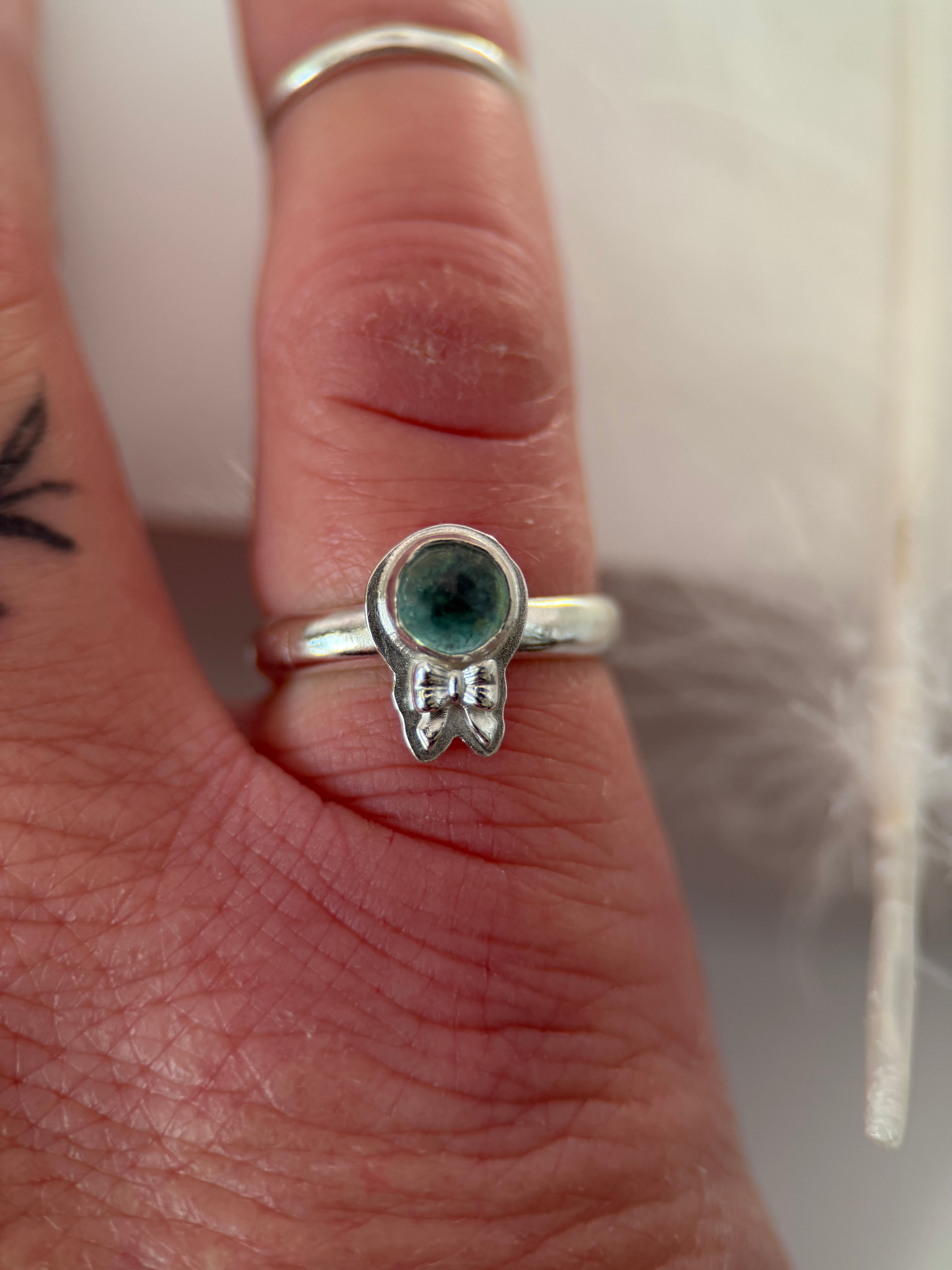 Indicolite Tourmaline Bow Silver Ring