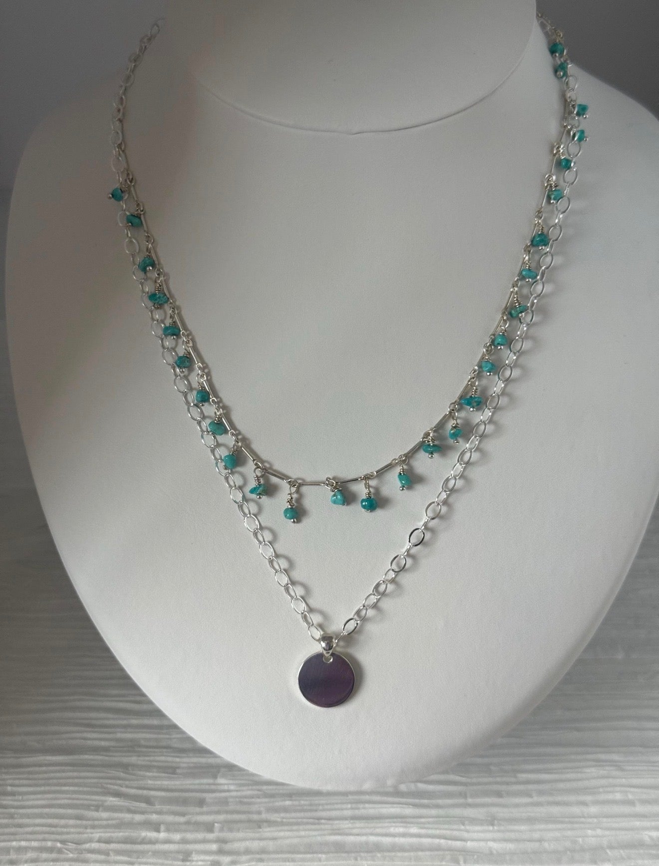Layered Turquoise and Coin Charm Necklace