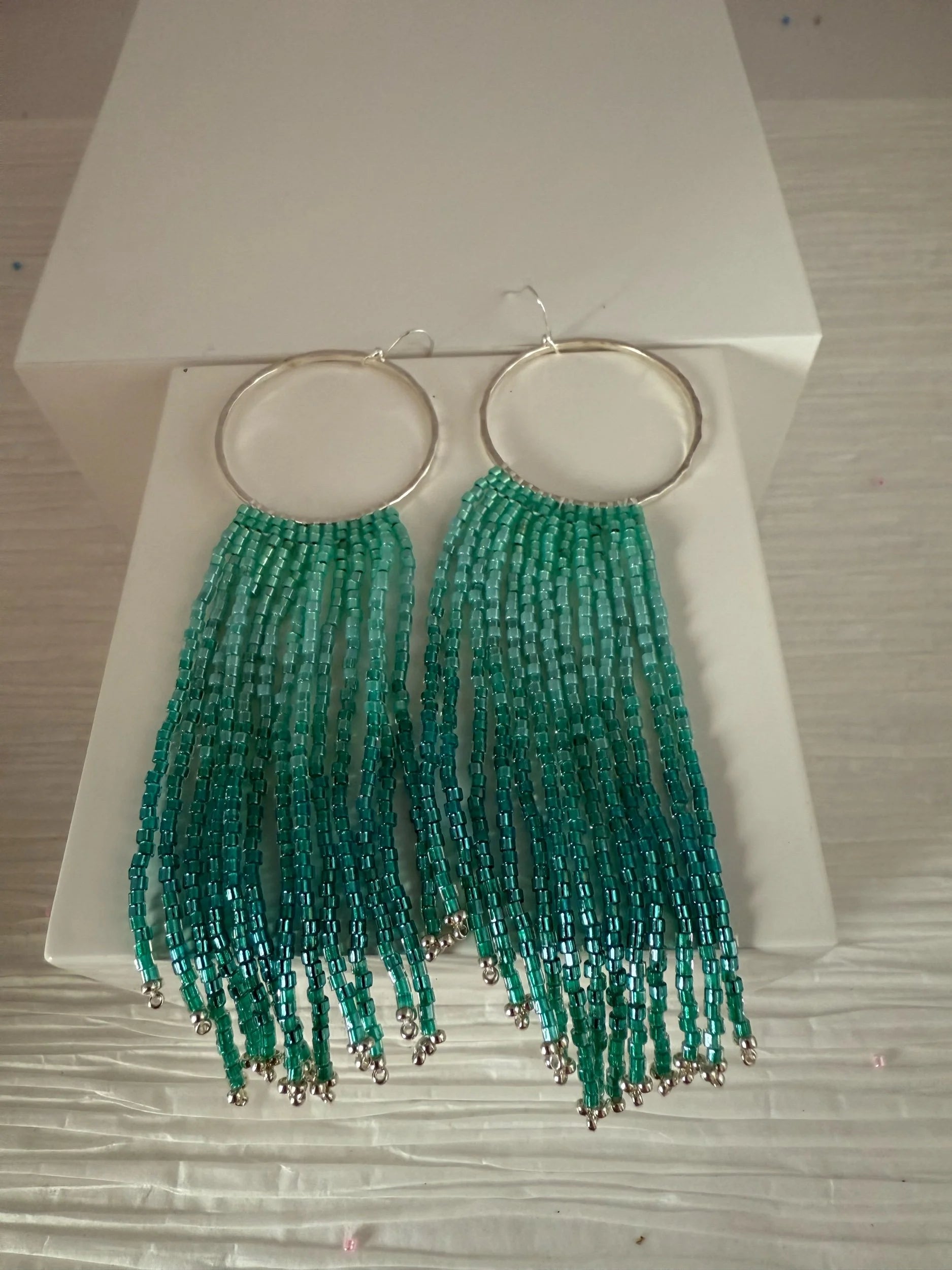Aqua Blue Fringe Earrings