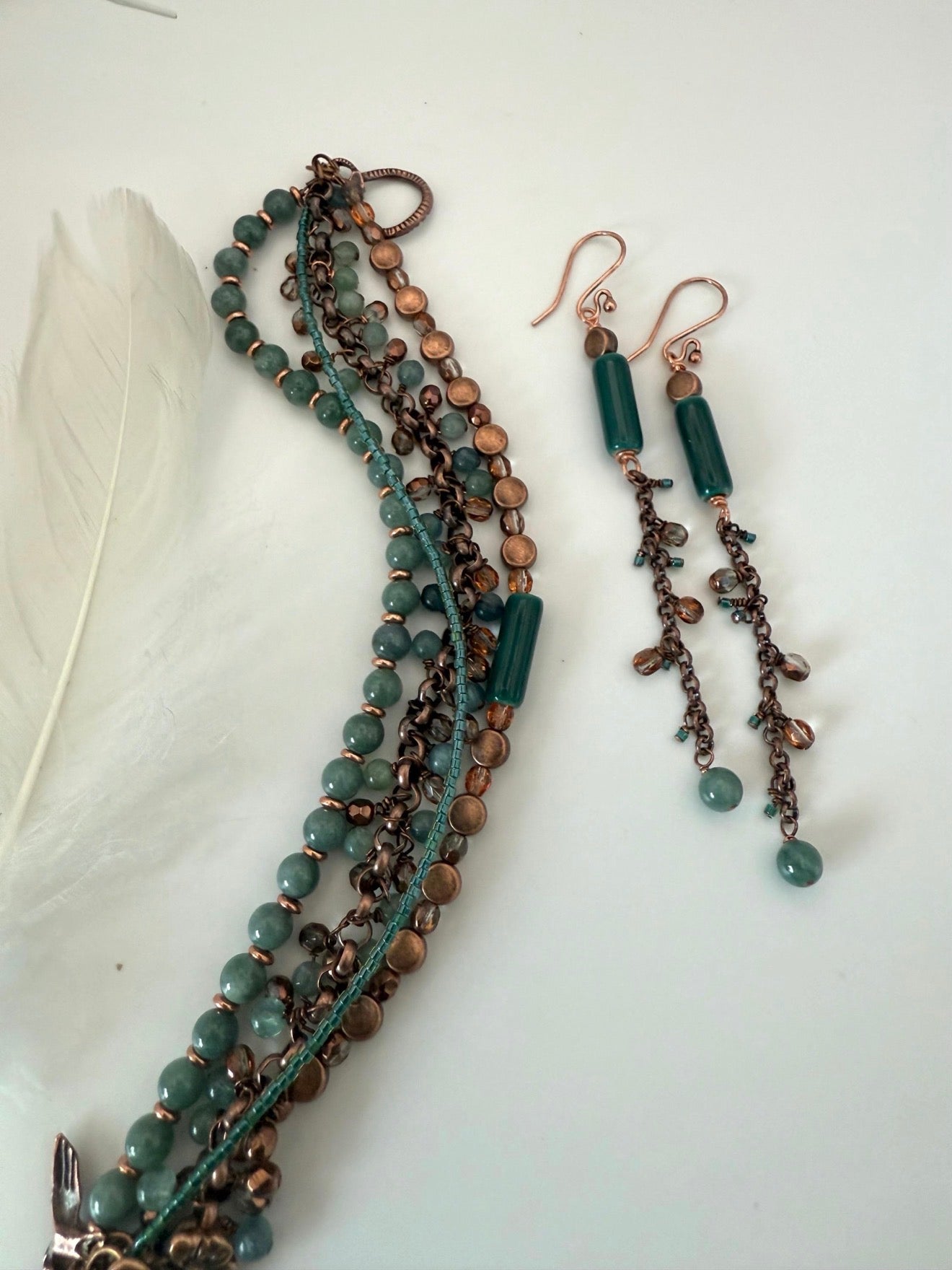 Medium Copper, Guatemalan Jade, Kyanite, and Czech Glass Bracelet and Earrings Set