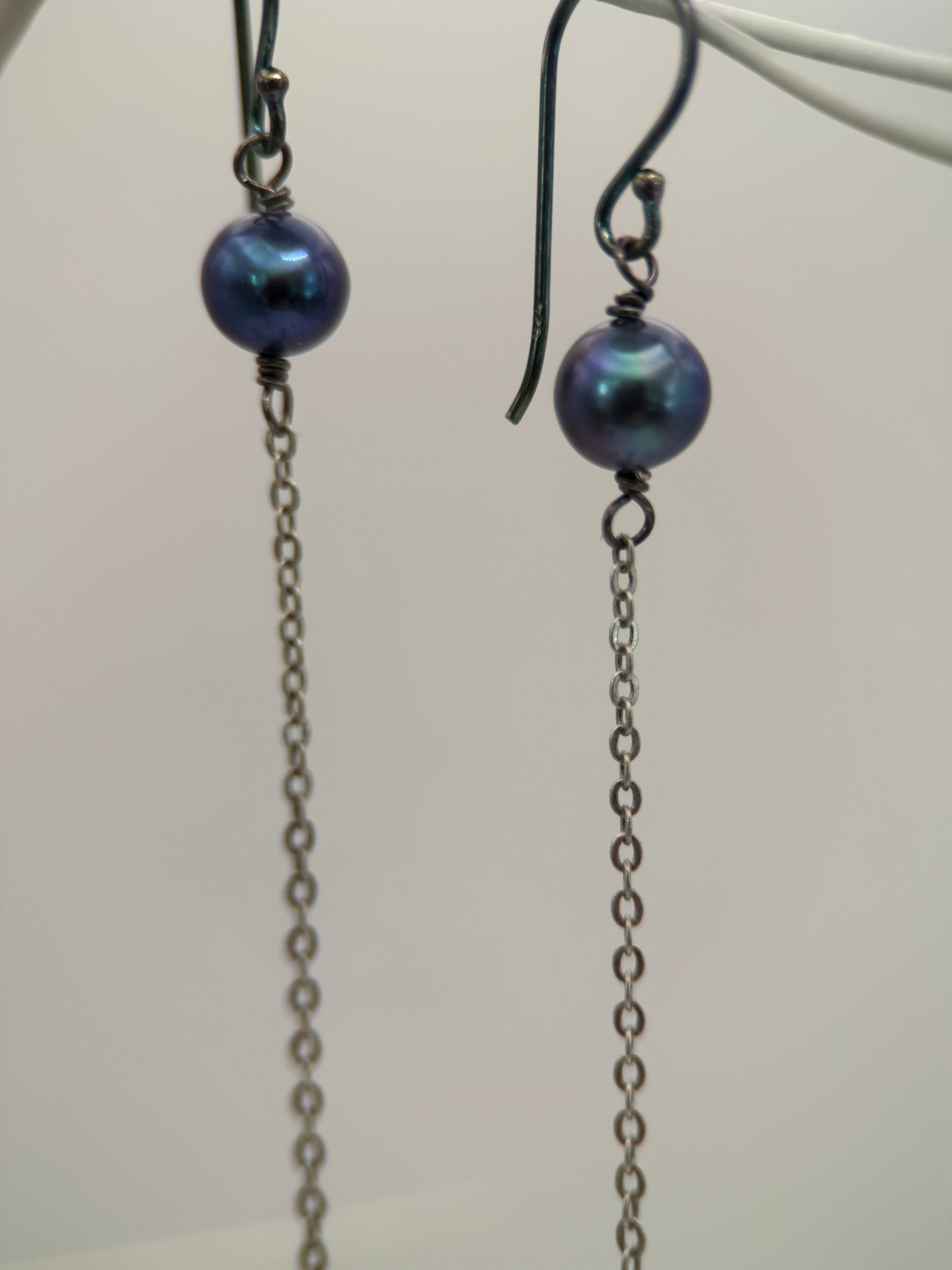 Peacock Purple Pearl and Silver Earrings