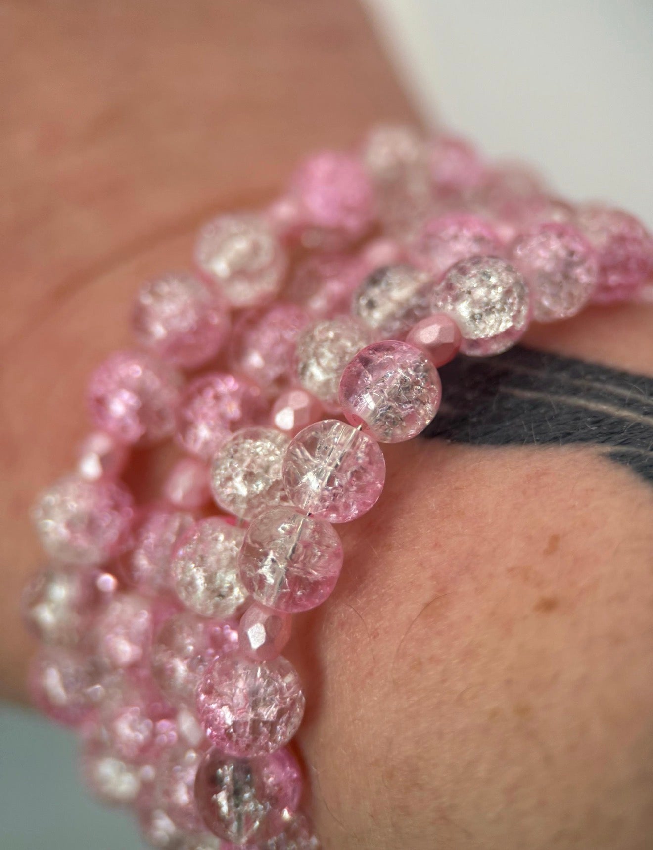 Medium Pink Breast Cancer Awareness Czech Glass Bracelet