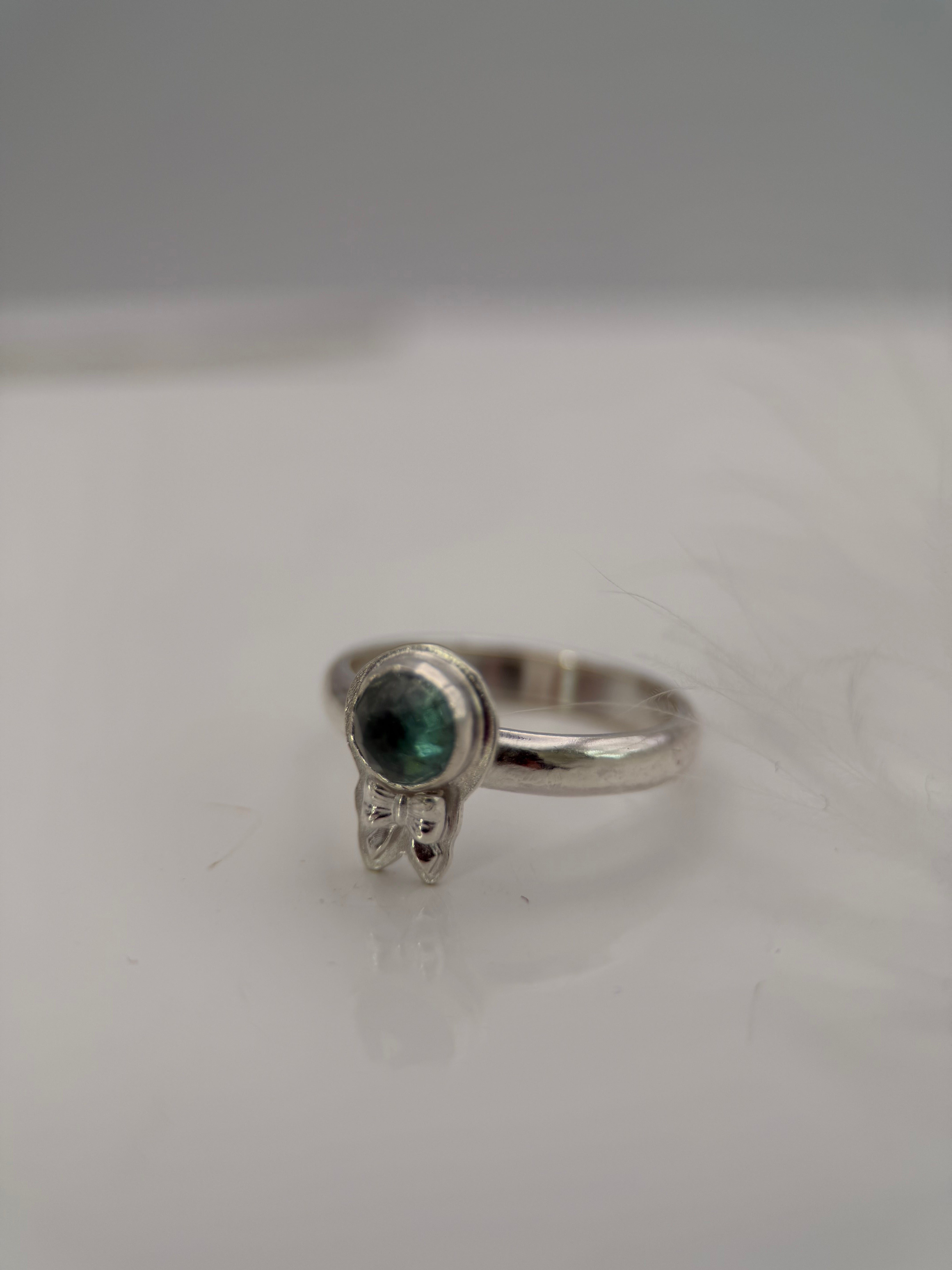 Indicolite Tourmaline Bow Silver Ring