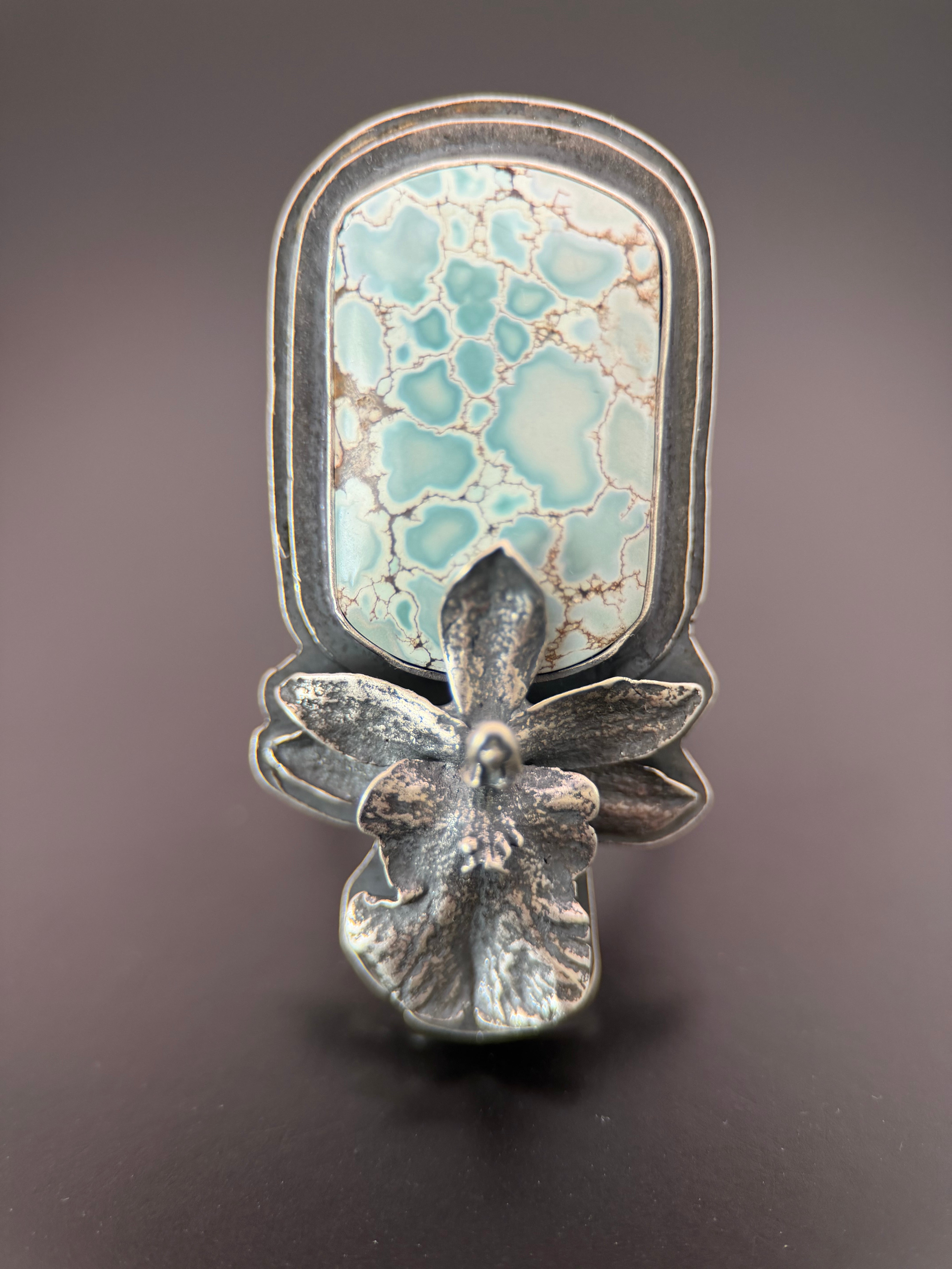 Rare Sand Hill Turquoise and Orchid Silver Ring