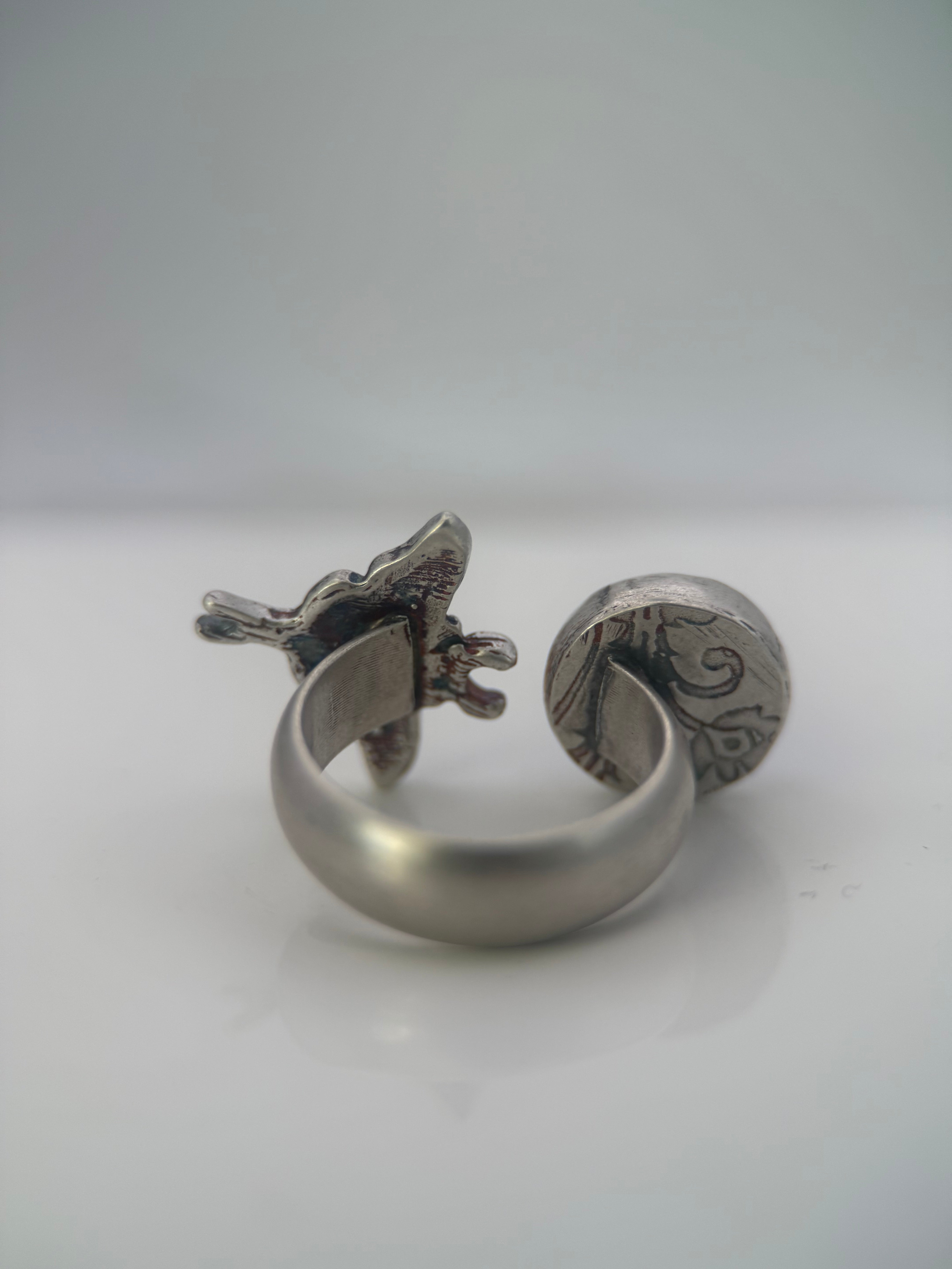 Kingman Turquoise and Moth Adjustable Ring