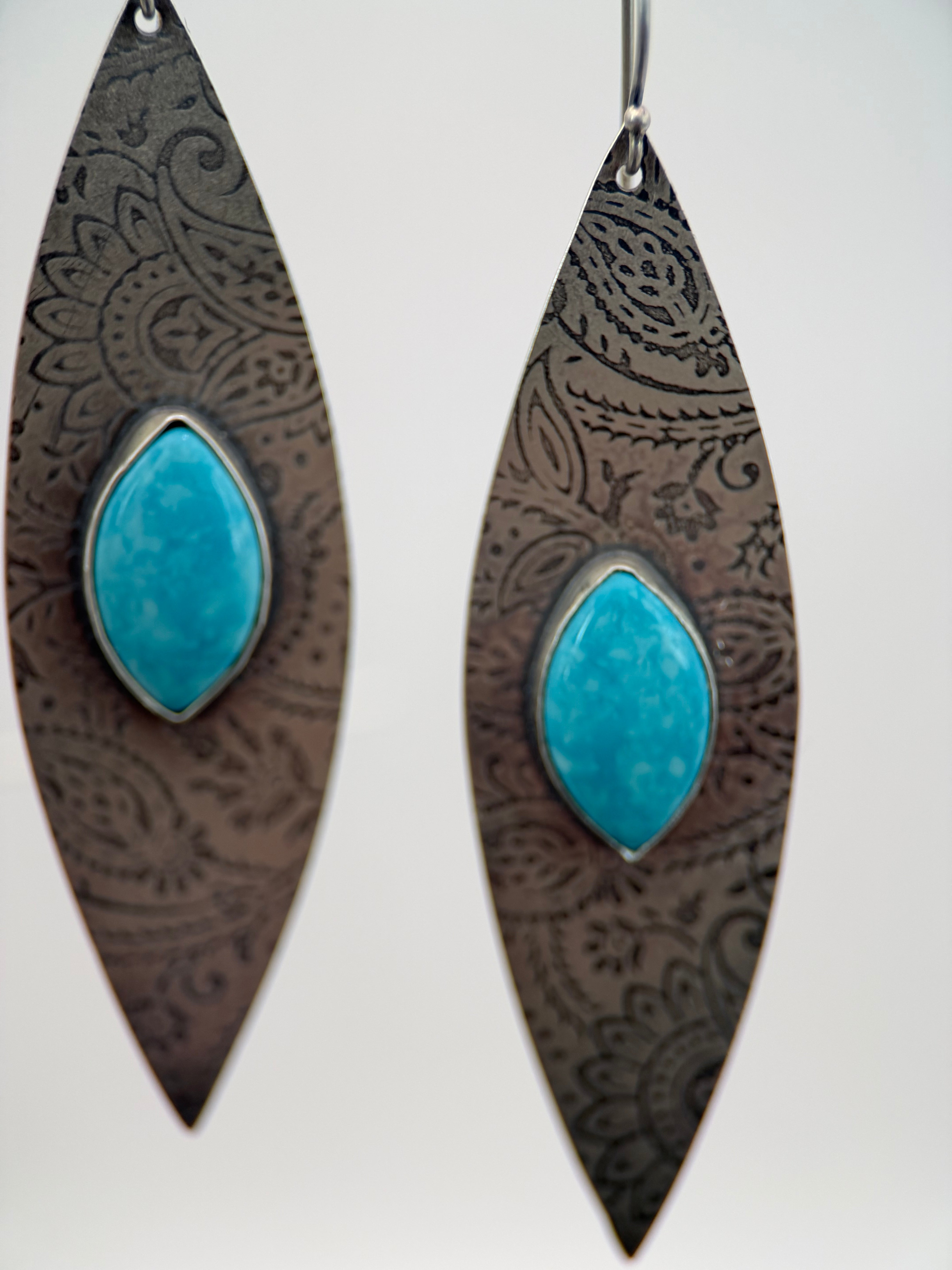 Paisley #8 Turquoise Silver Earrings