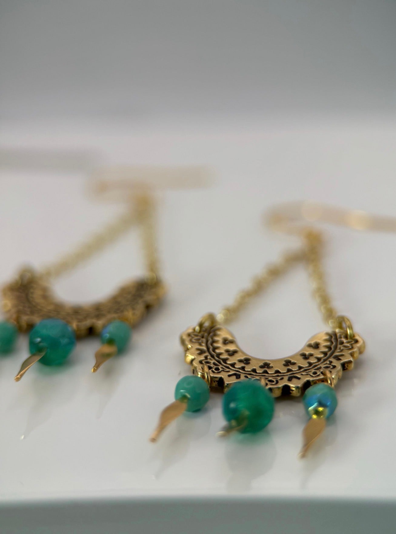 Gold and Turquoise Czech Glass Mandala Earrings