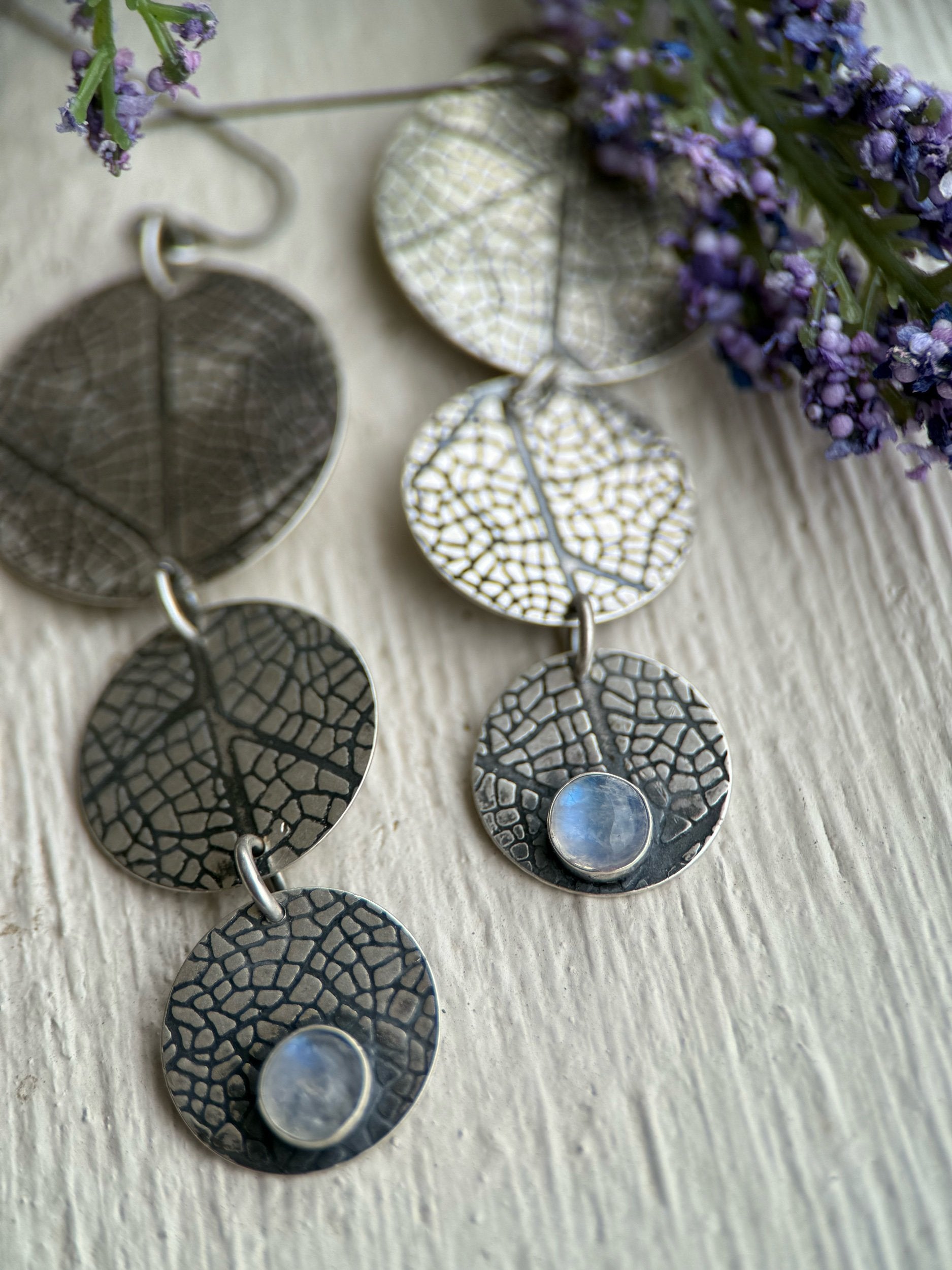 Rainbow Moonstone Leaf Earrings