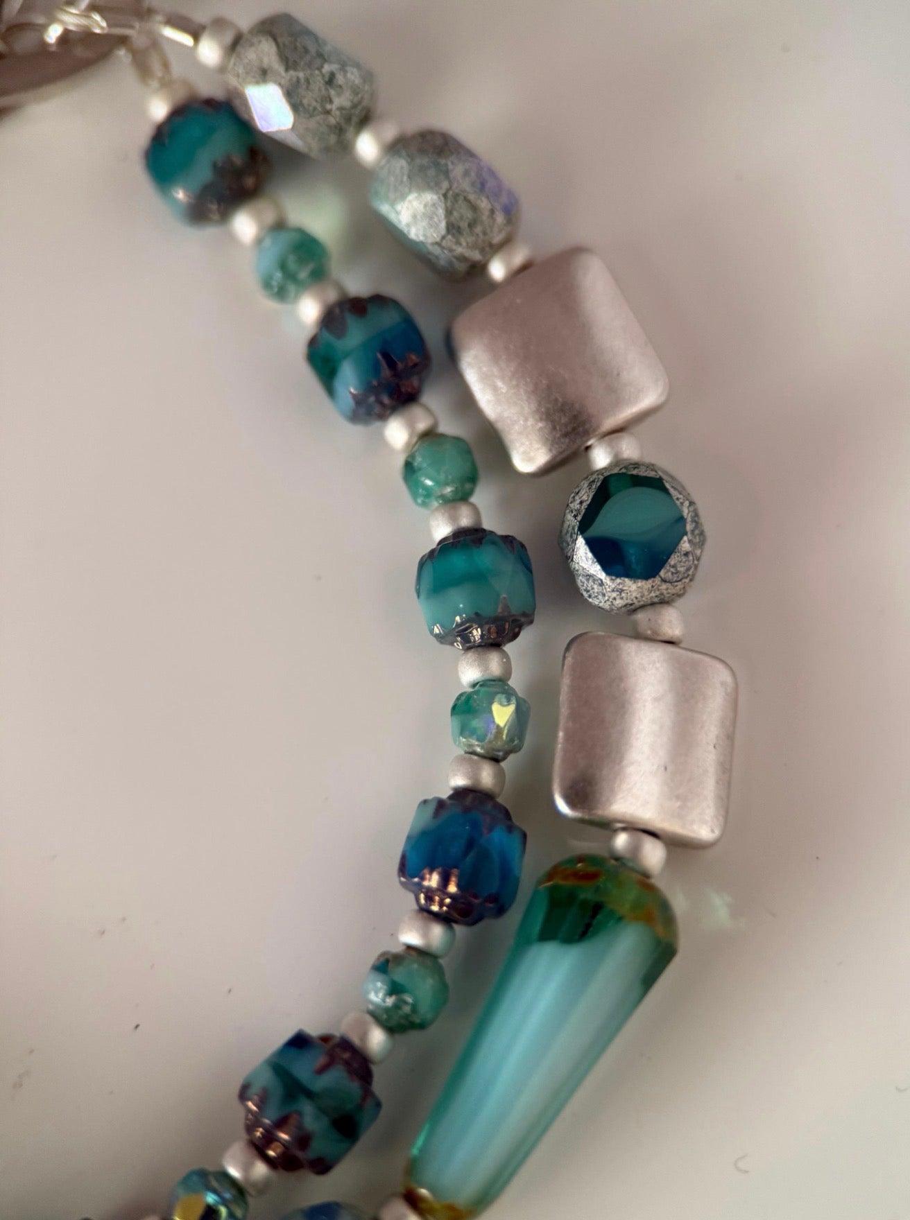 Medium Aqua Czech Glass Double Strand Bracelet