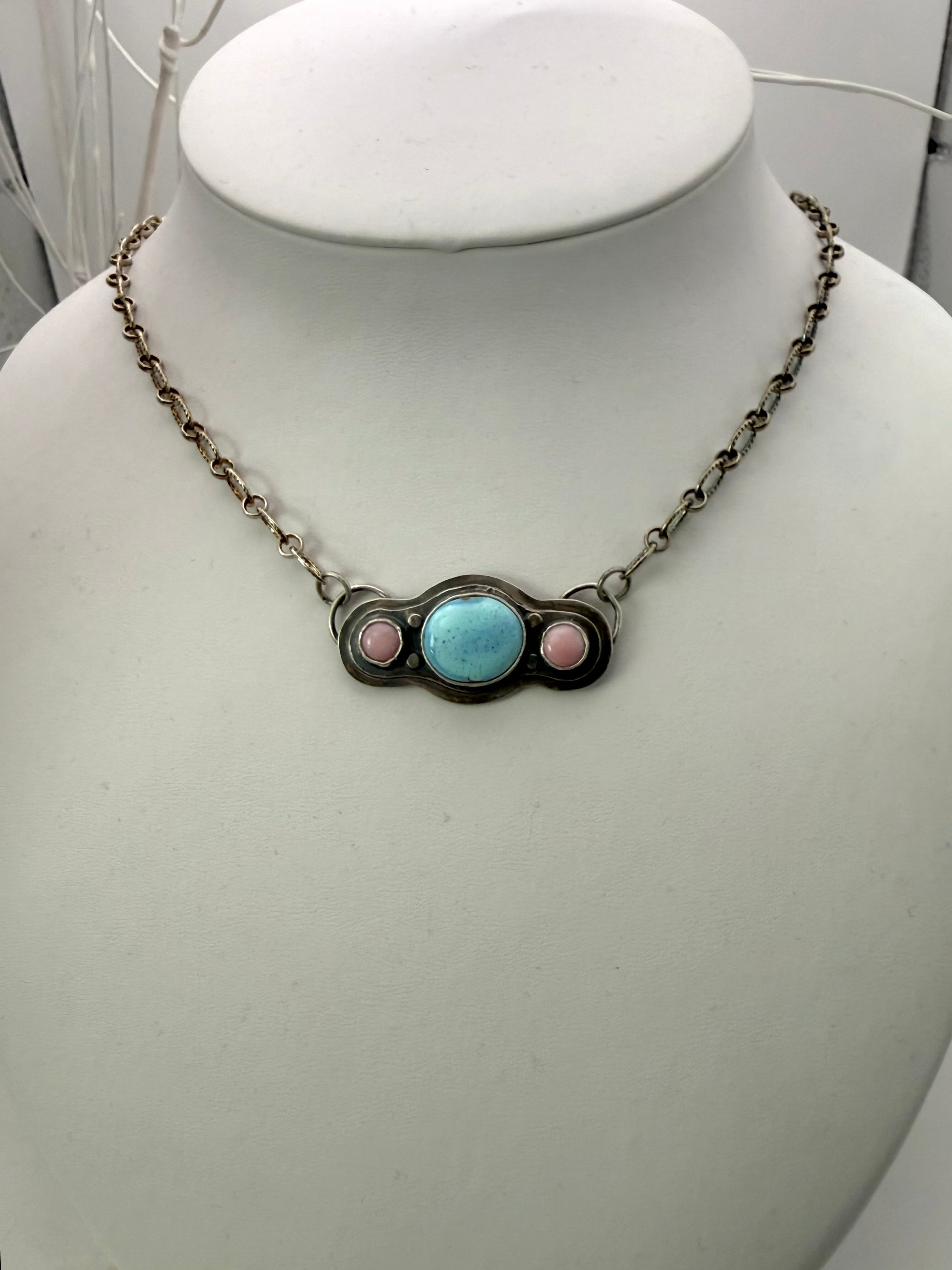 Golden Hills Turquoise, Queen pink conch shell and Silver Necklace