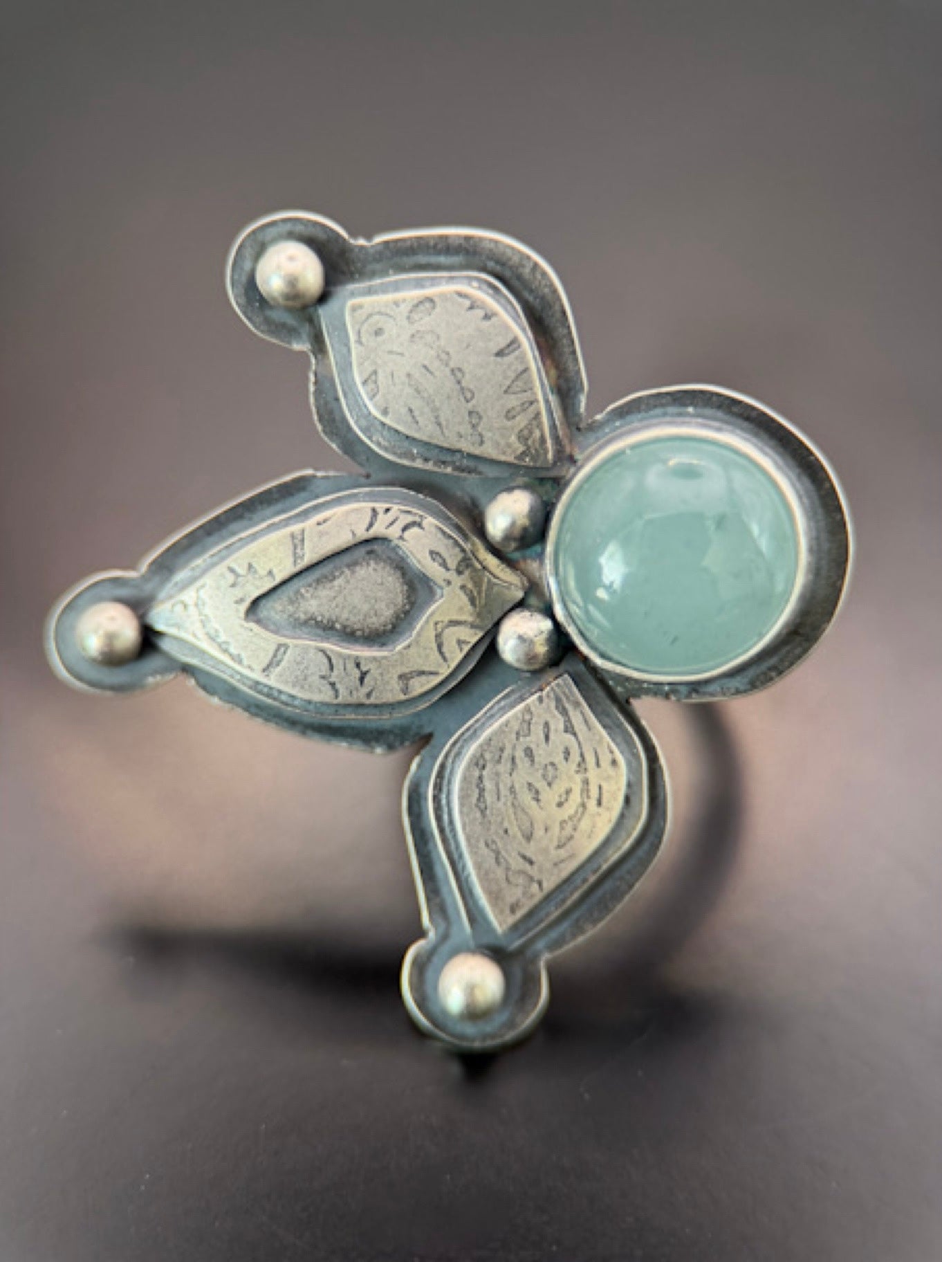 Aquamarine Silver Leaf Ring