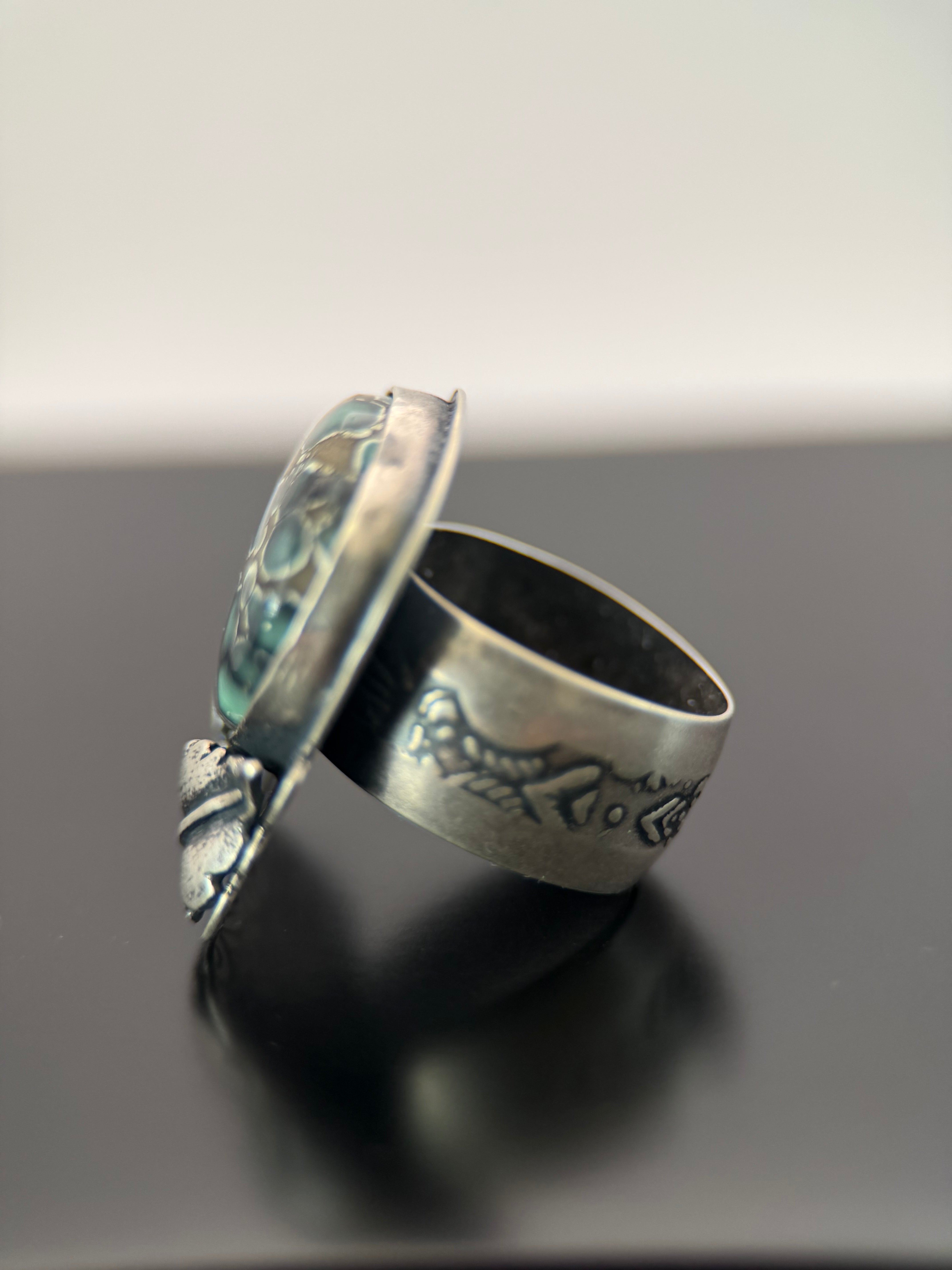 Antelope Hill Variscite Silver Leaf Ring