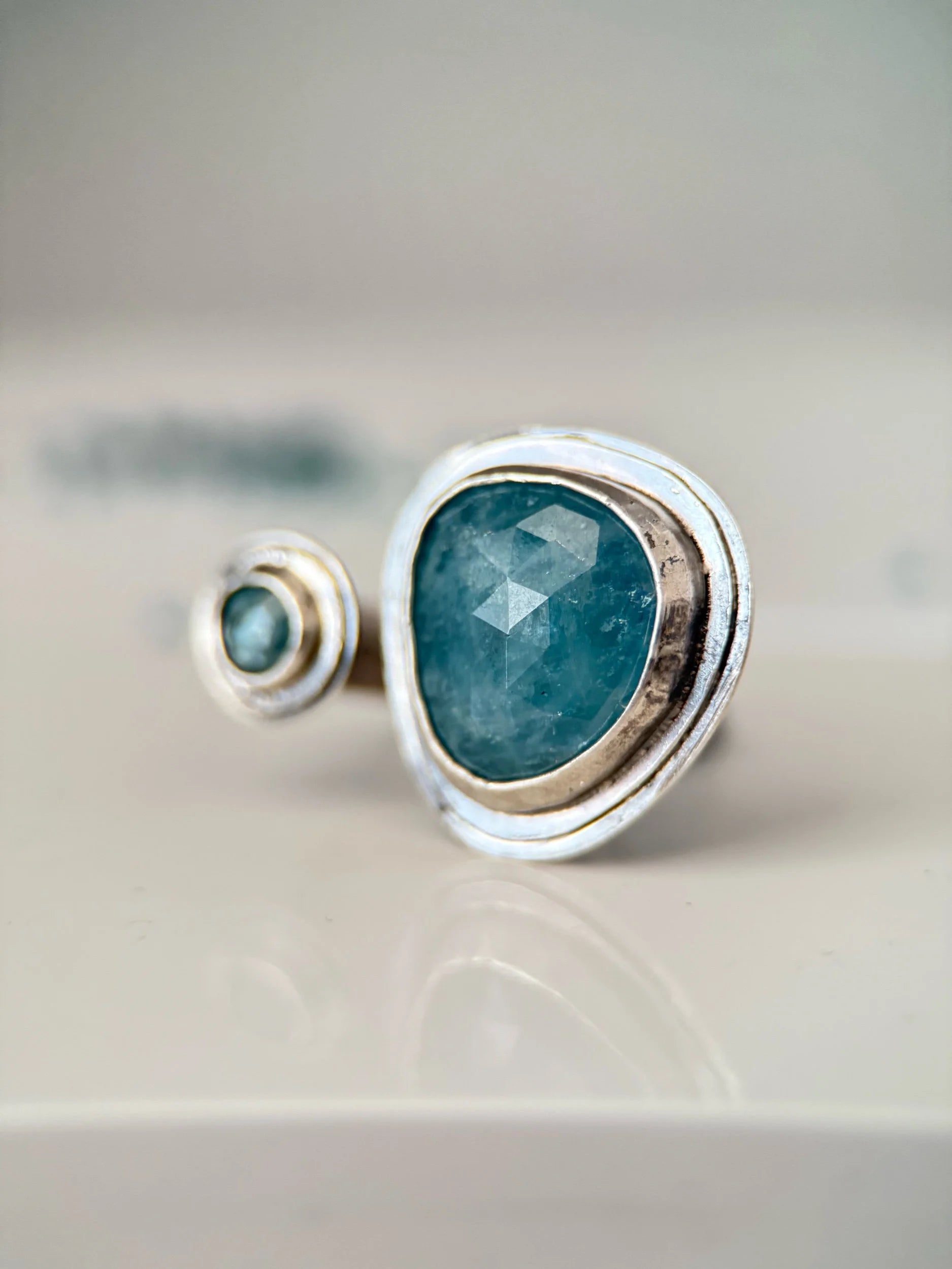 Kyanite and Aquamarine Adjustable Ring