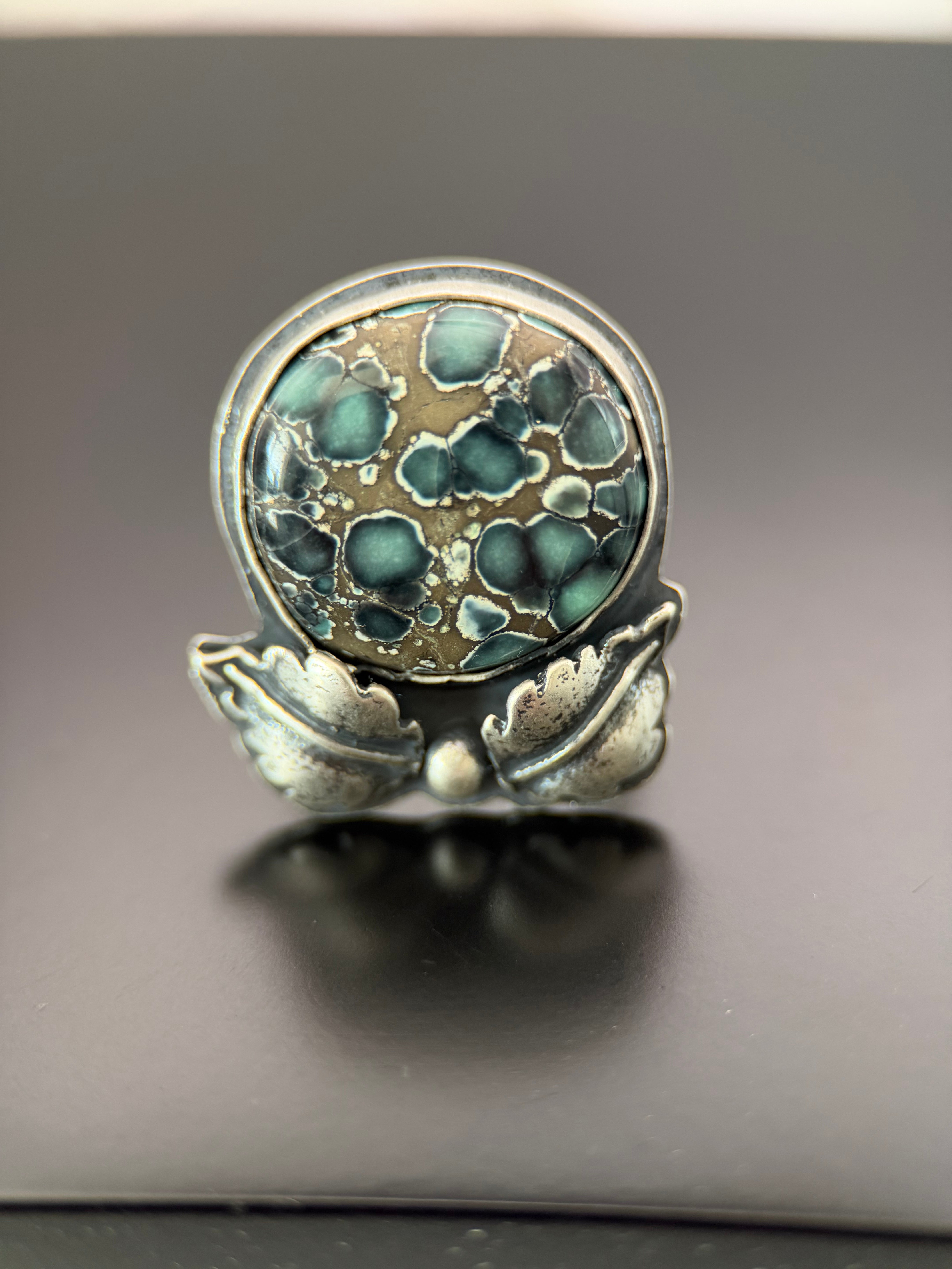 Antelope Hill Variscite Silver Leaf Ring