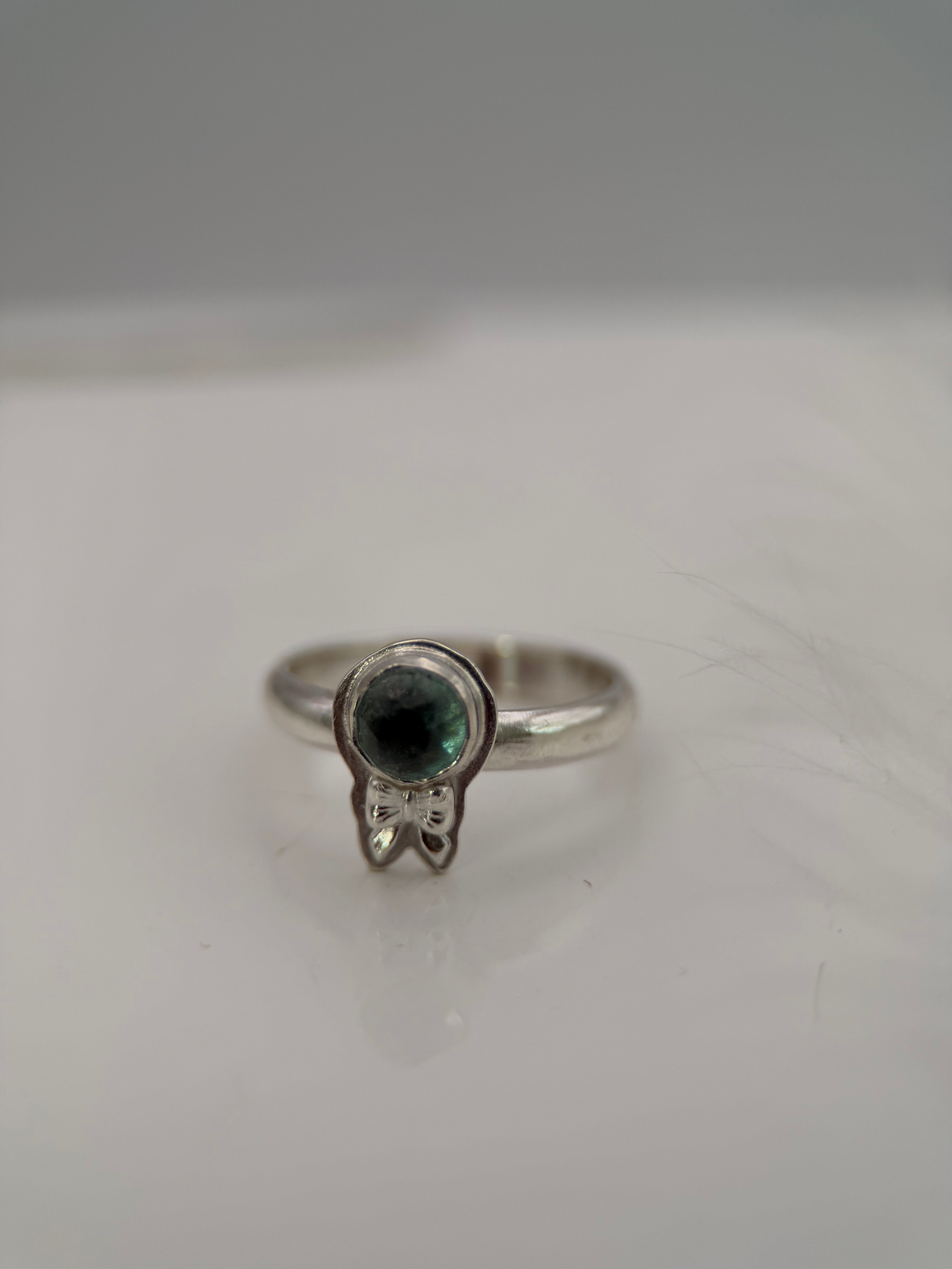 Indicolite Tourmaline Bow Silver Ring