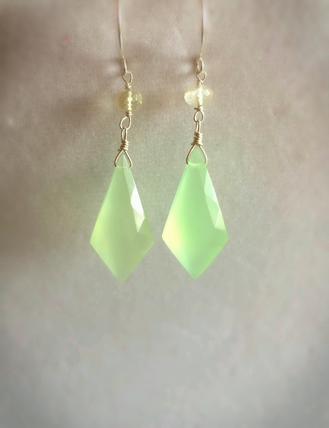 Cheerful Spring Green Chalcedony and Yellow Scapolite Earrings