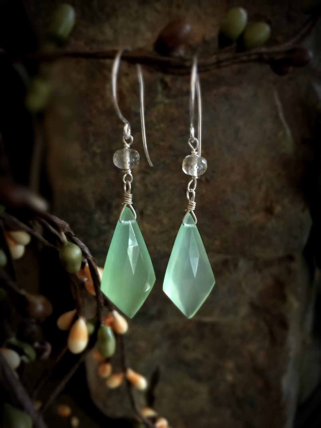 Cheerful Spring Green Chalcedony and Yellow Scapolite Earrings