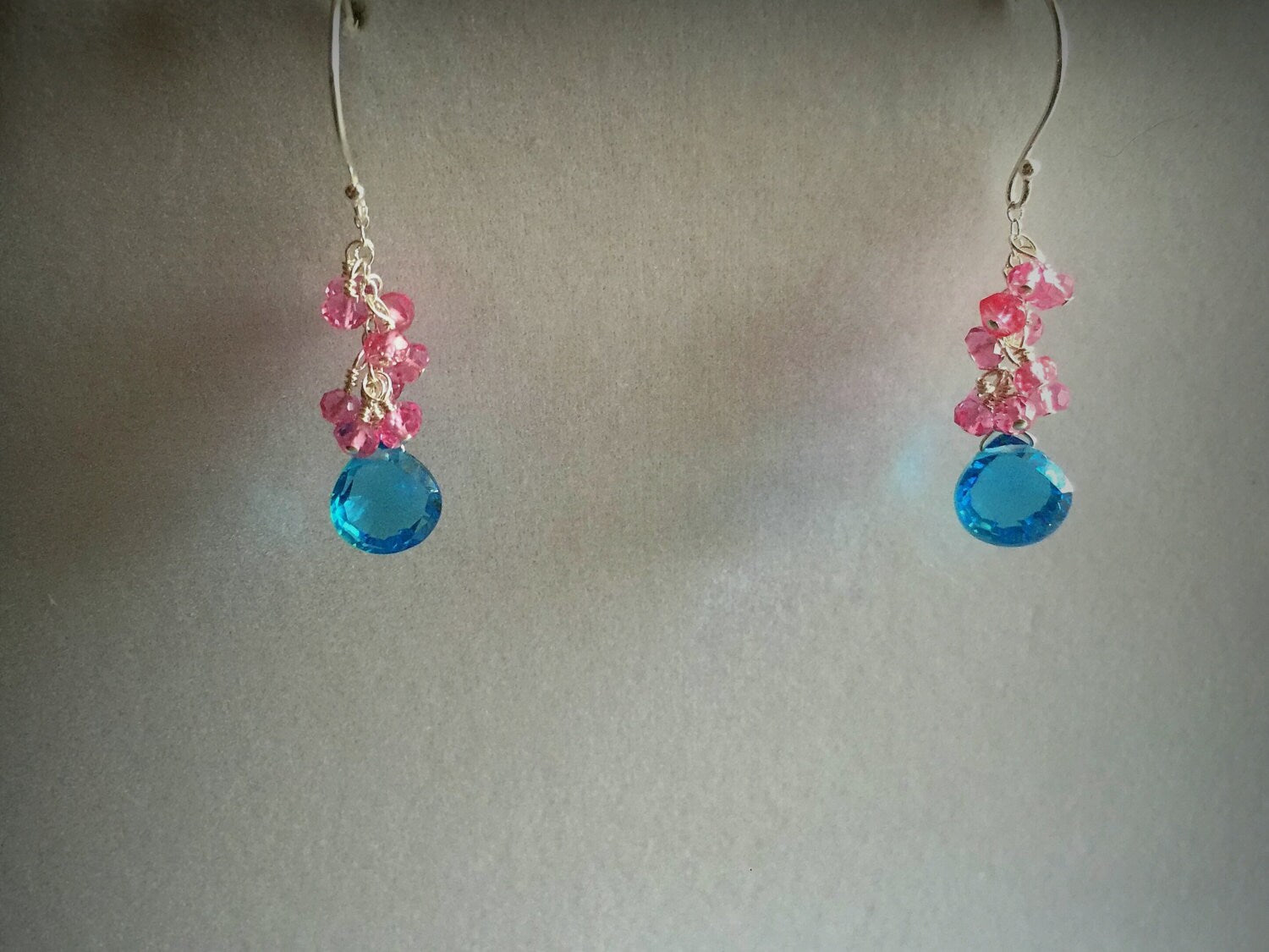 Swiss Blue Quartz and Pink Topaz Earrings