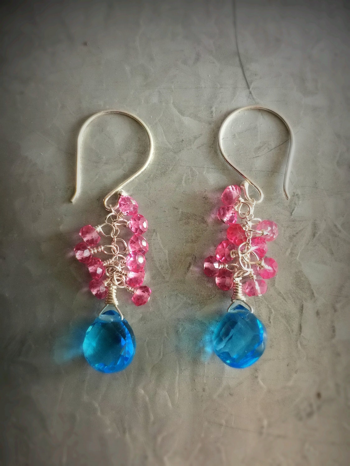 Swiss Blue Quartz and Pink Topaz Earrings