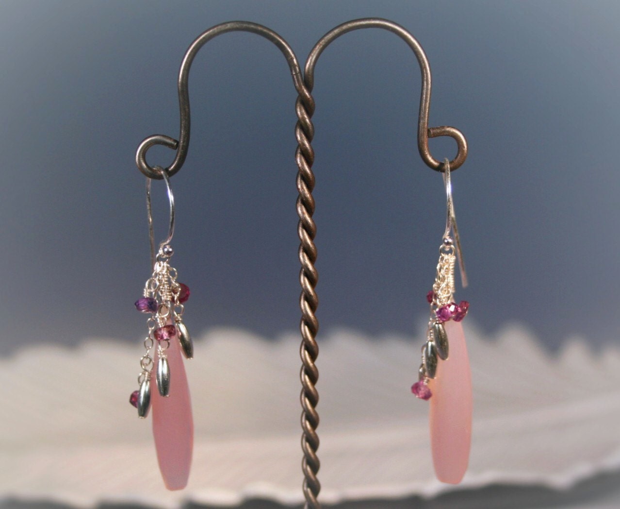 Beautiful Pink Chalcedony and Purple Sapphire Earrings