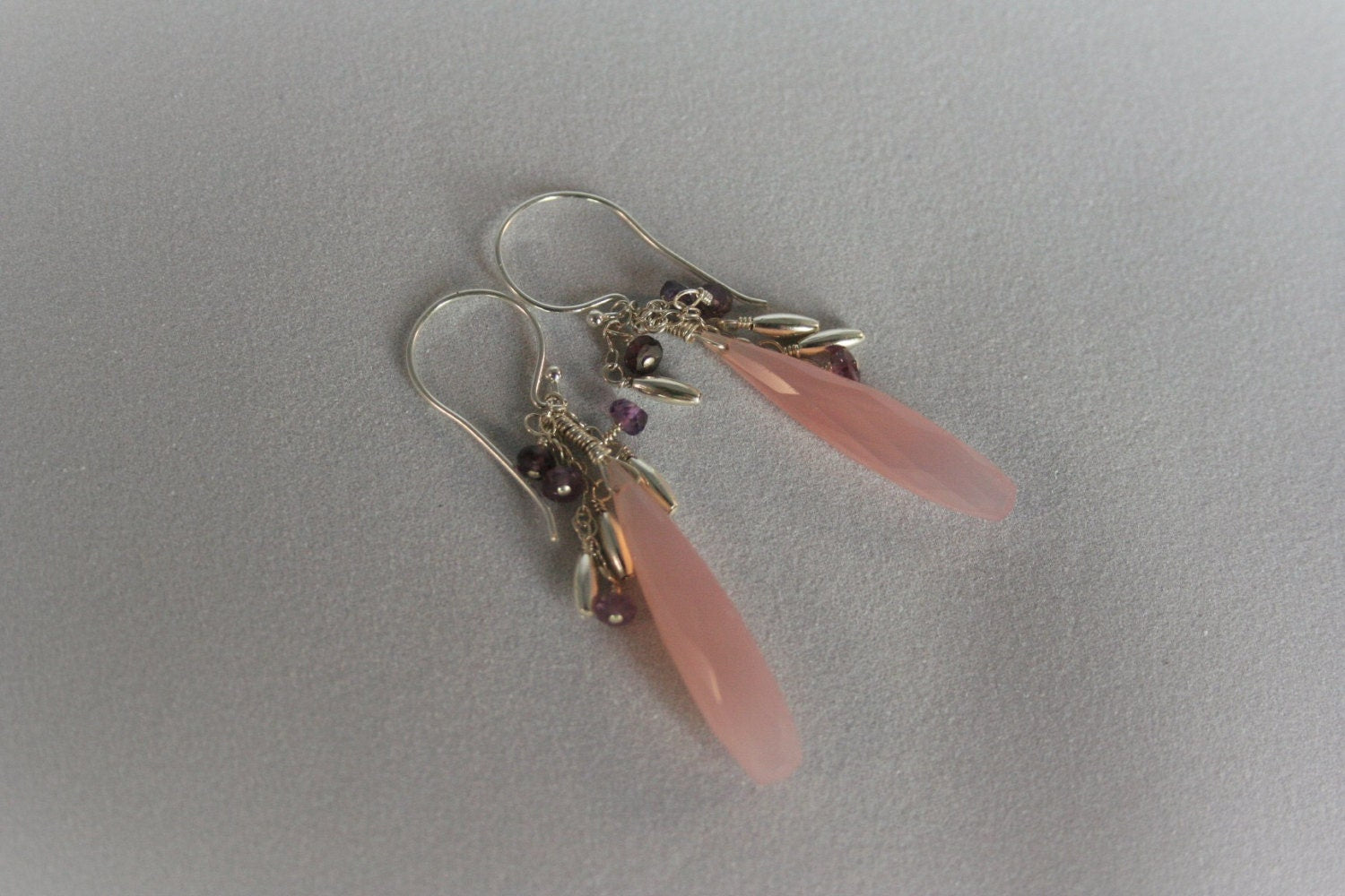 Beautiful Pink Chalcedony and Purple Sapphire Earrings