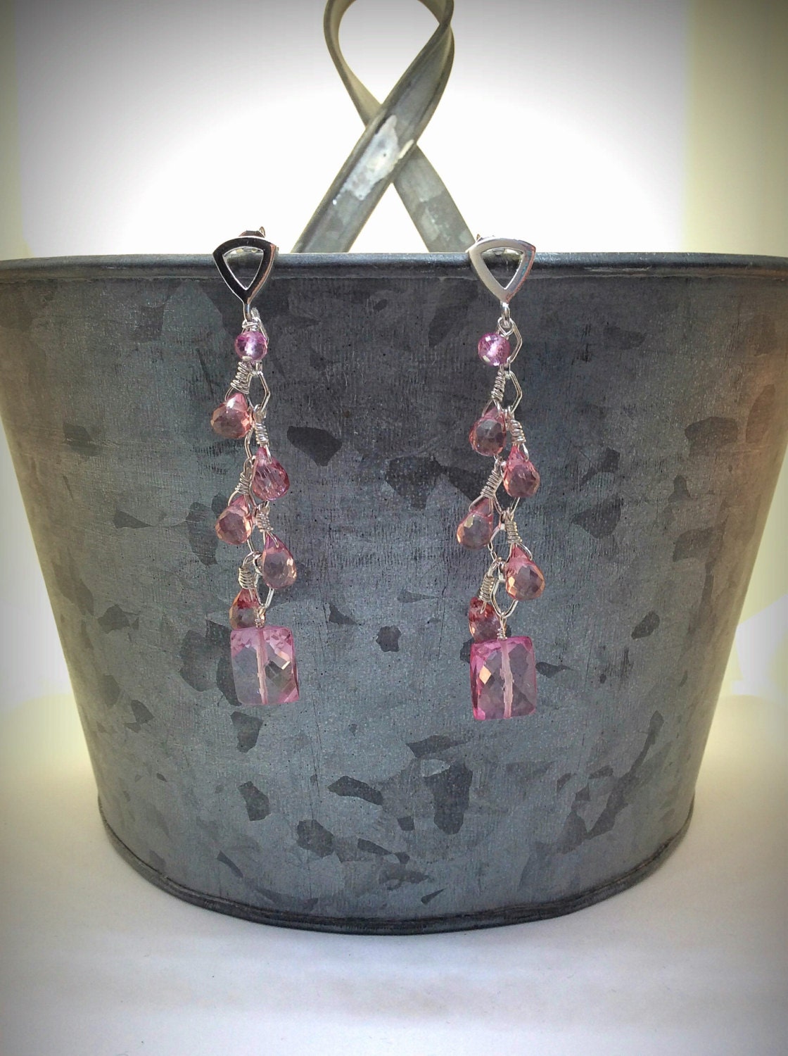 Geometric Pink Topaz Earrings