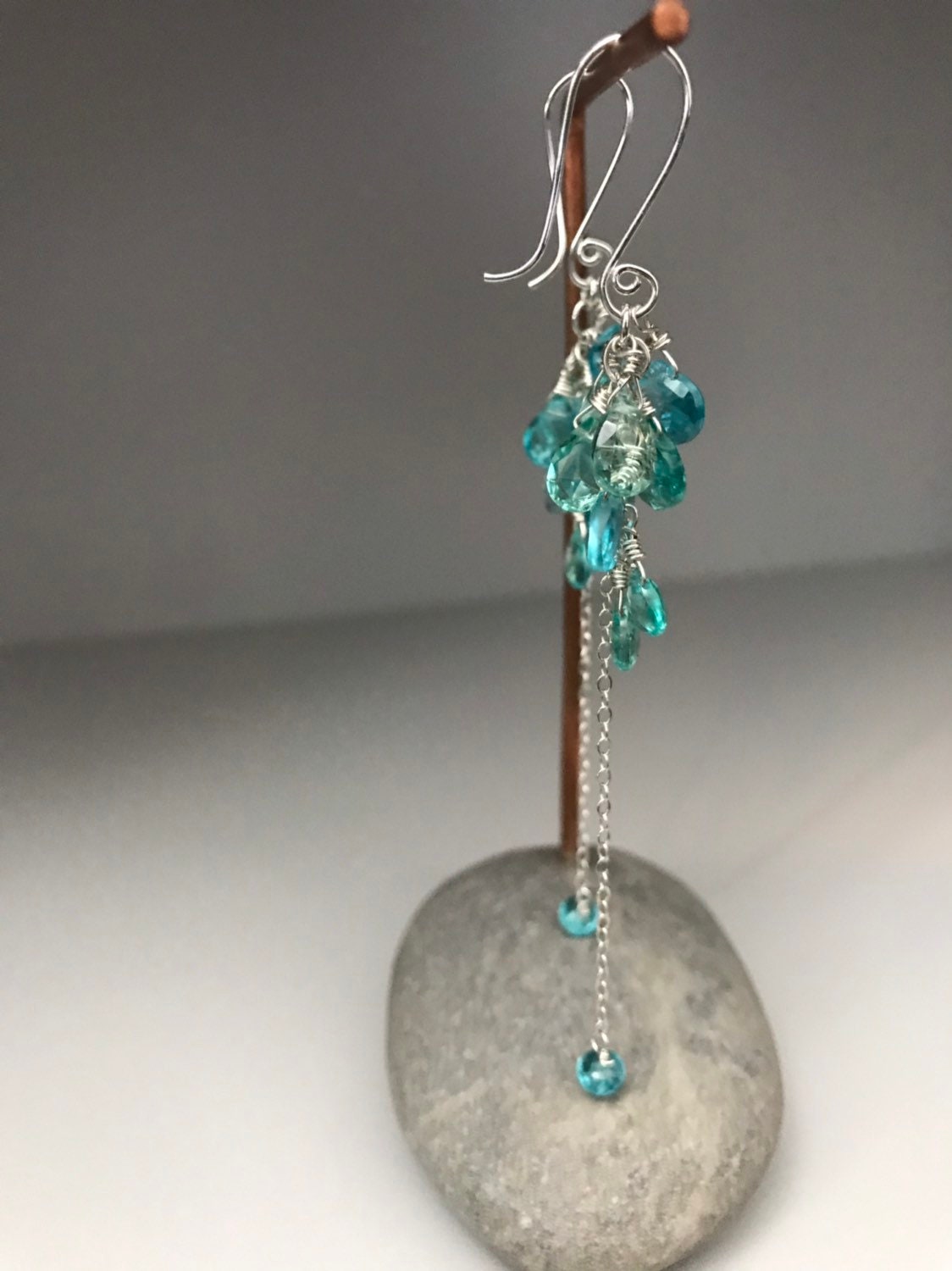 Sea Green Apatite Long Dangle Earrings