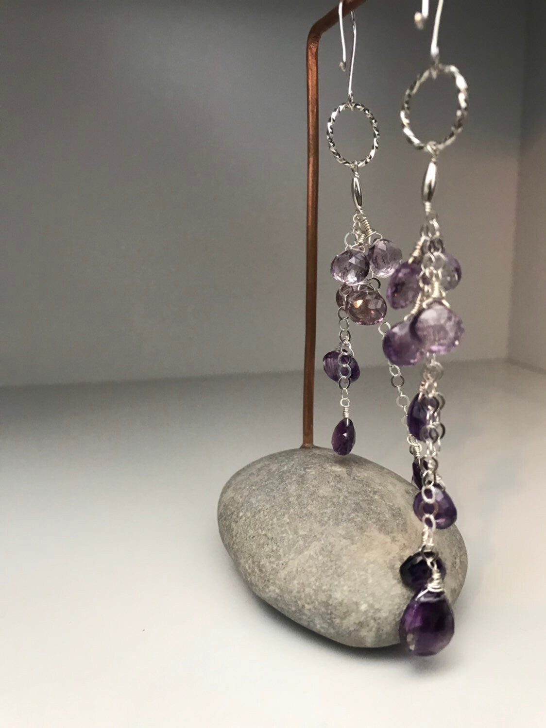 Long Moss Amethyst Chain Earrings
