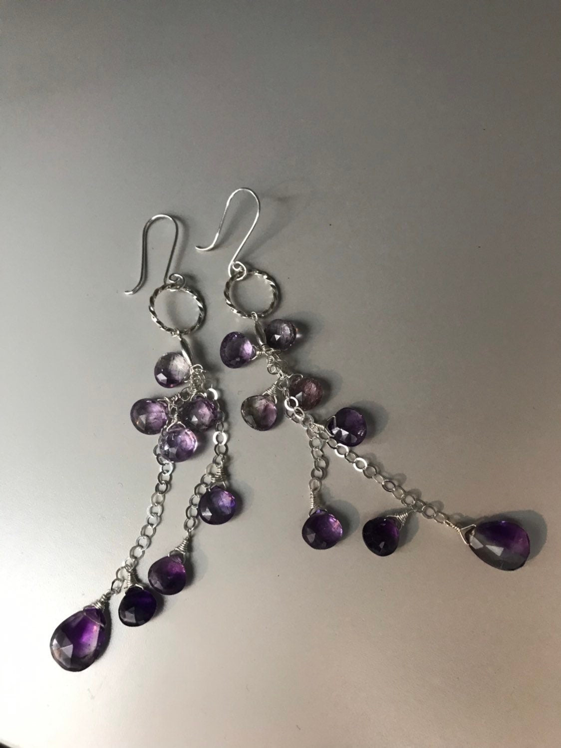 Long Moss Amethyst Chain Earrings