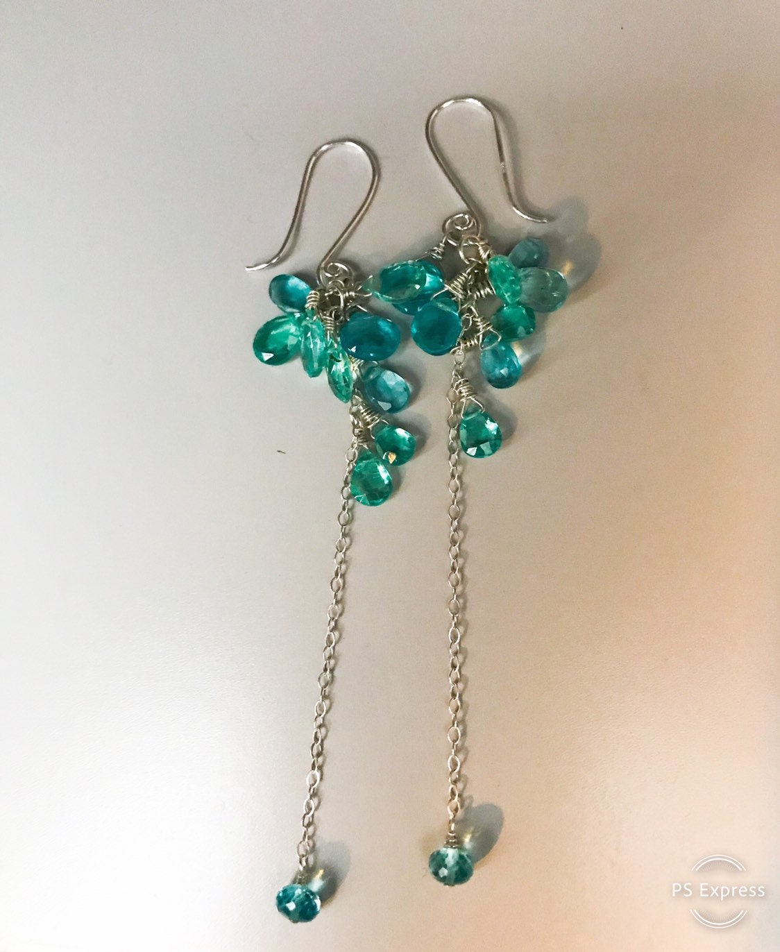 Sea Green Apatite Long Dangle Earrings