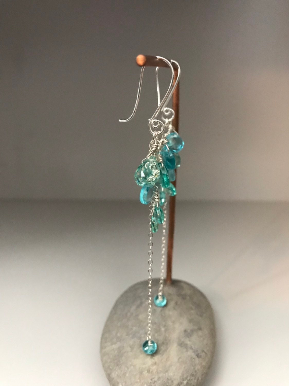 Sea Green Apatite Long Dangle Earrings