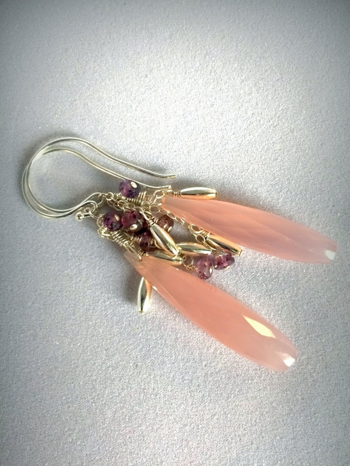 Beautiful Pink Chalcedony and Purple Sapphire Earrings