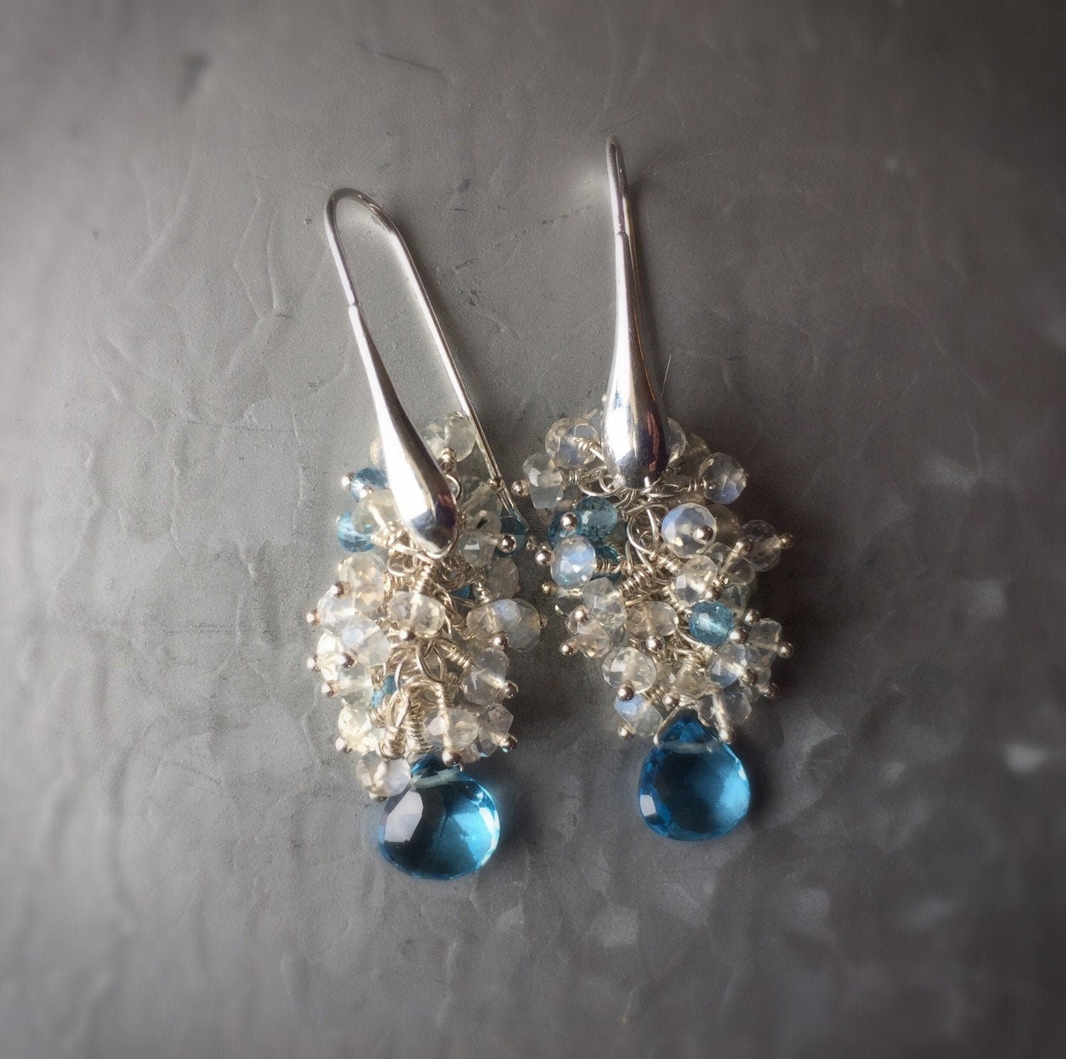 Ceylon Moonstone and Swiss Blue Topaz Earrings