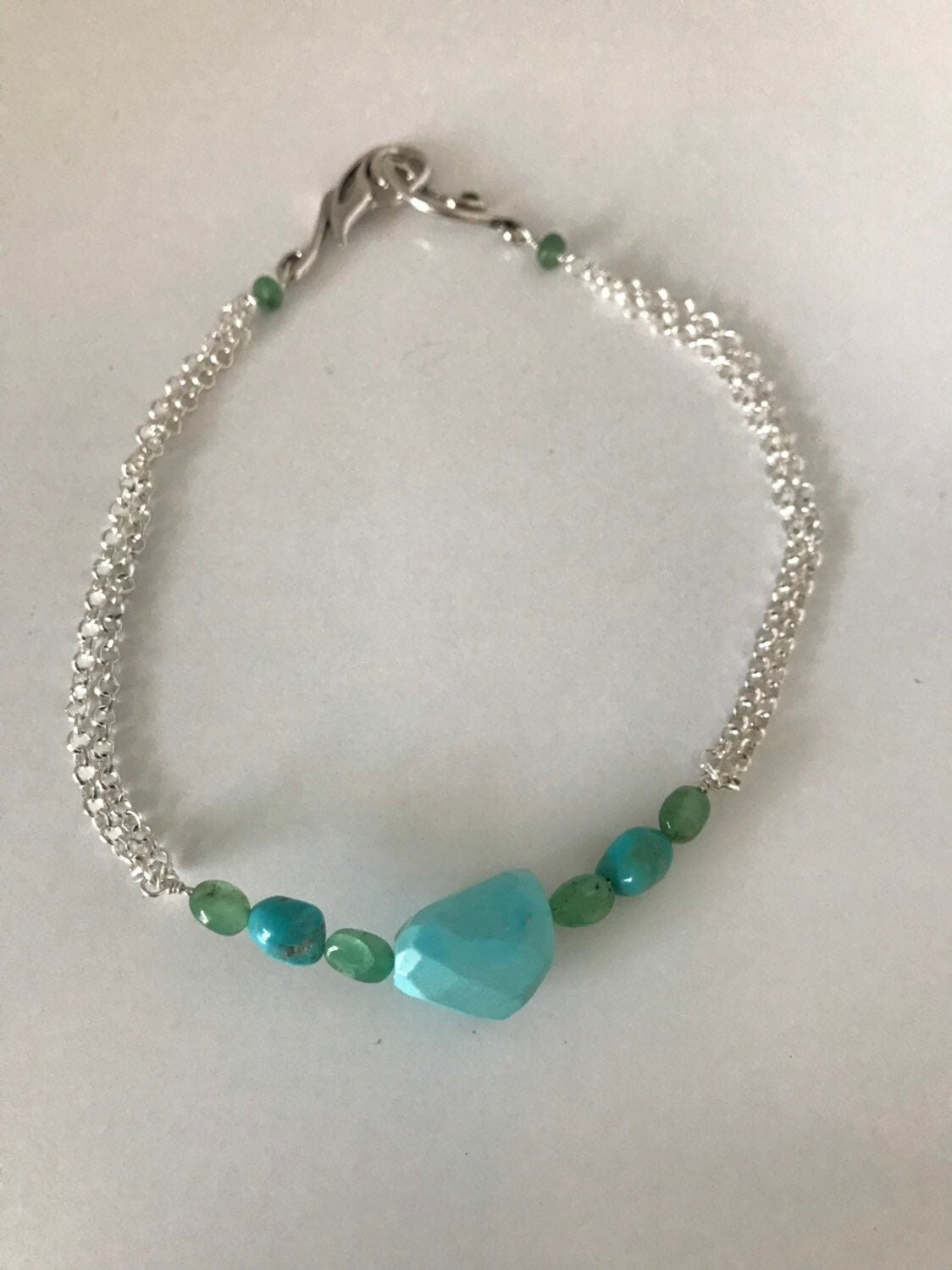 Amazing Sleeping Beauty Turquoise and Emerald Bracelet or Necklace. You choose!