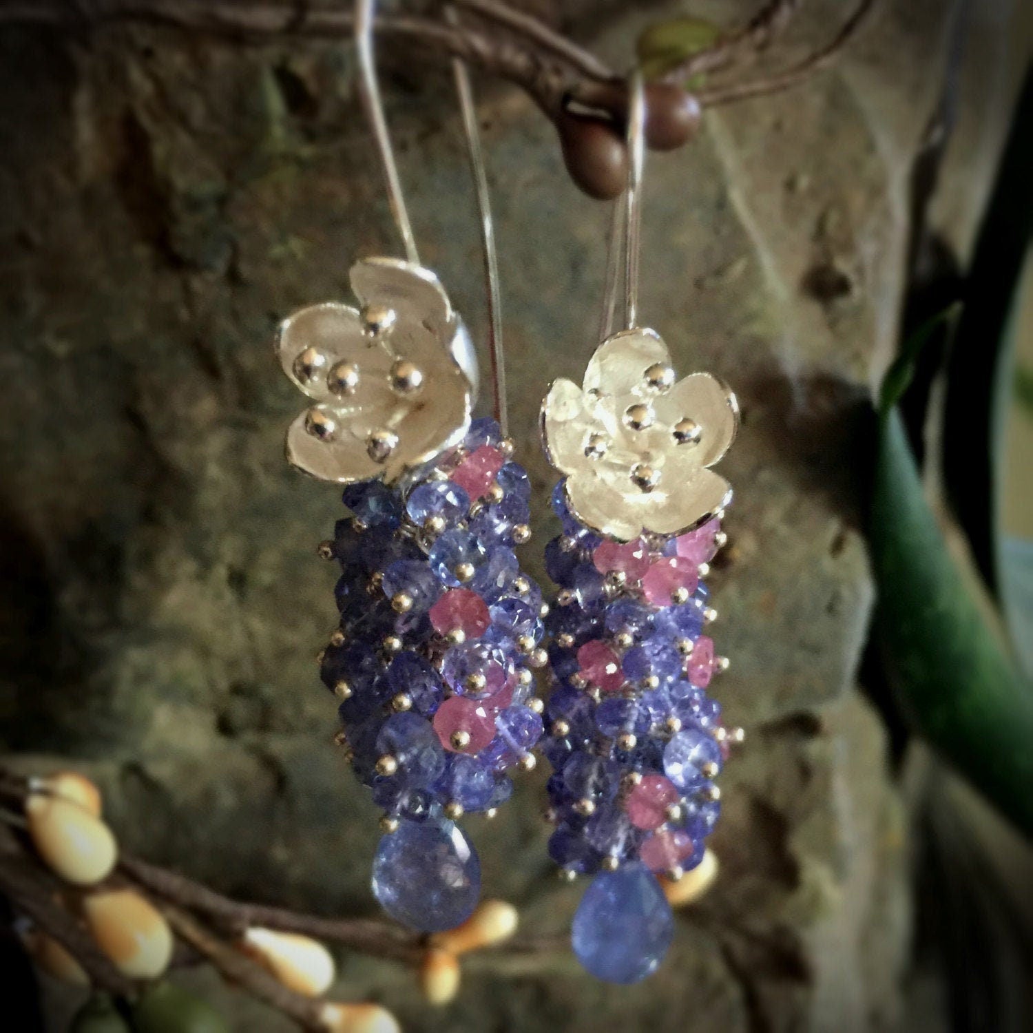 Tanzanite & Pink Sapphire Earrings