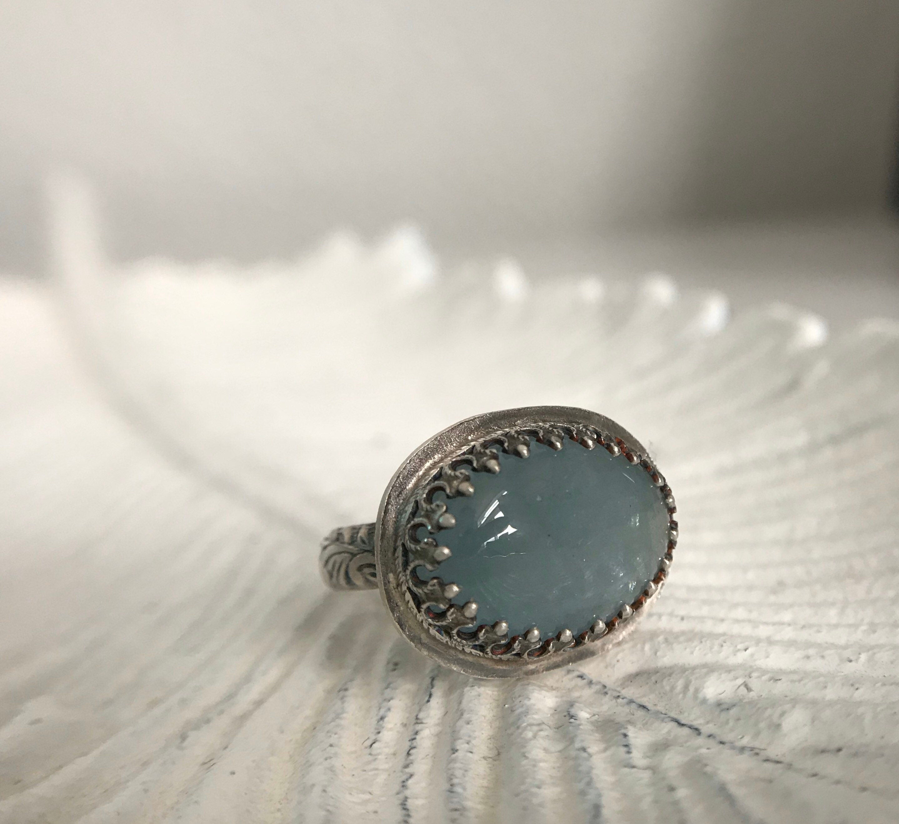 Oxidized Aquamarine Ring