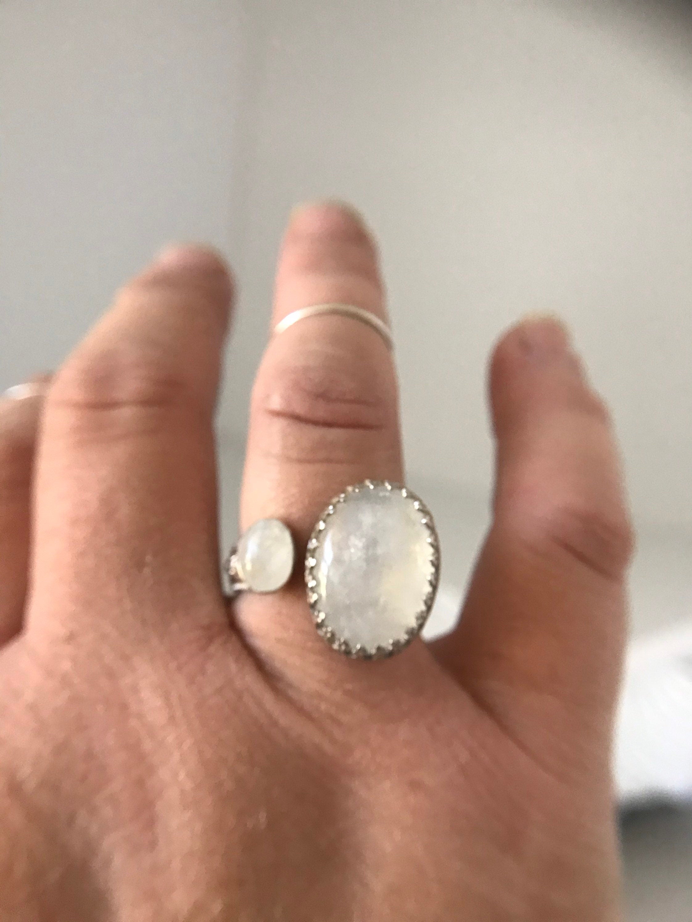 Open Concept Double Rainbow Moonstone Adjustable Ring
