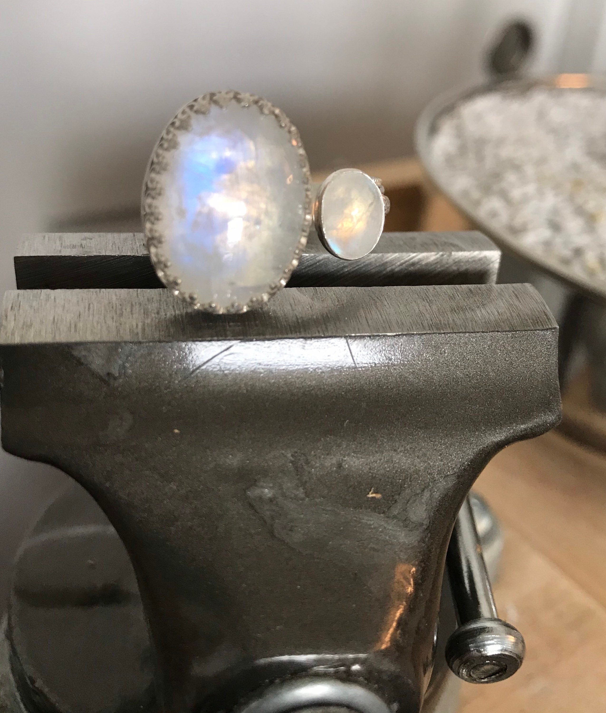 Open Concept Double Rainbow Moonstone Adjustable Ring