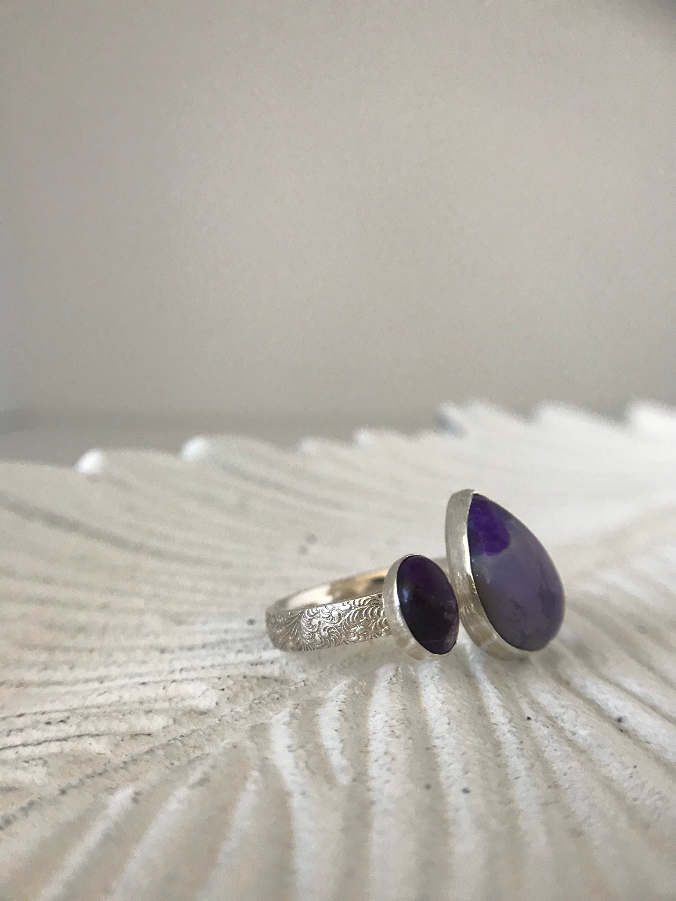 Open Concept Adjustable Double Sugilite Ring