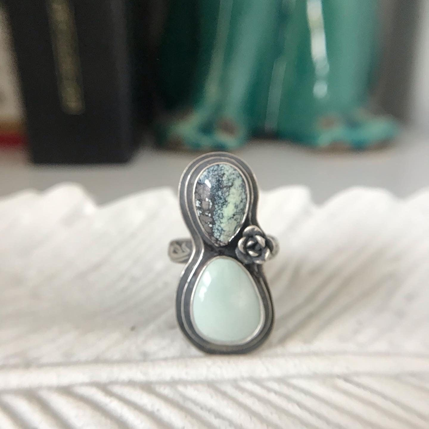 Snowcloud and Yellowstone Variscite Rose Ring