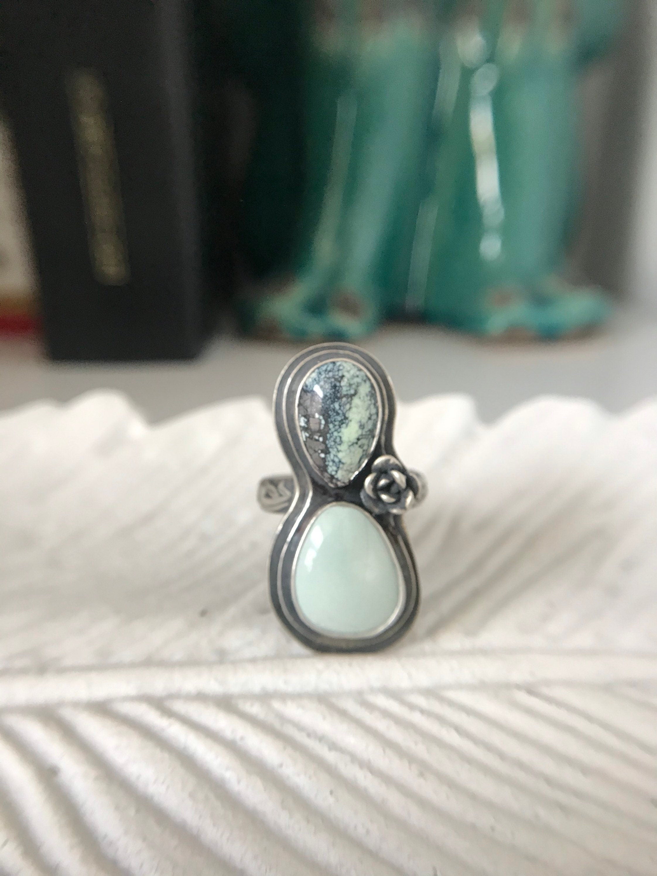 Snowcloud and Yellowstone Variscite Rose Ring