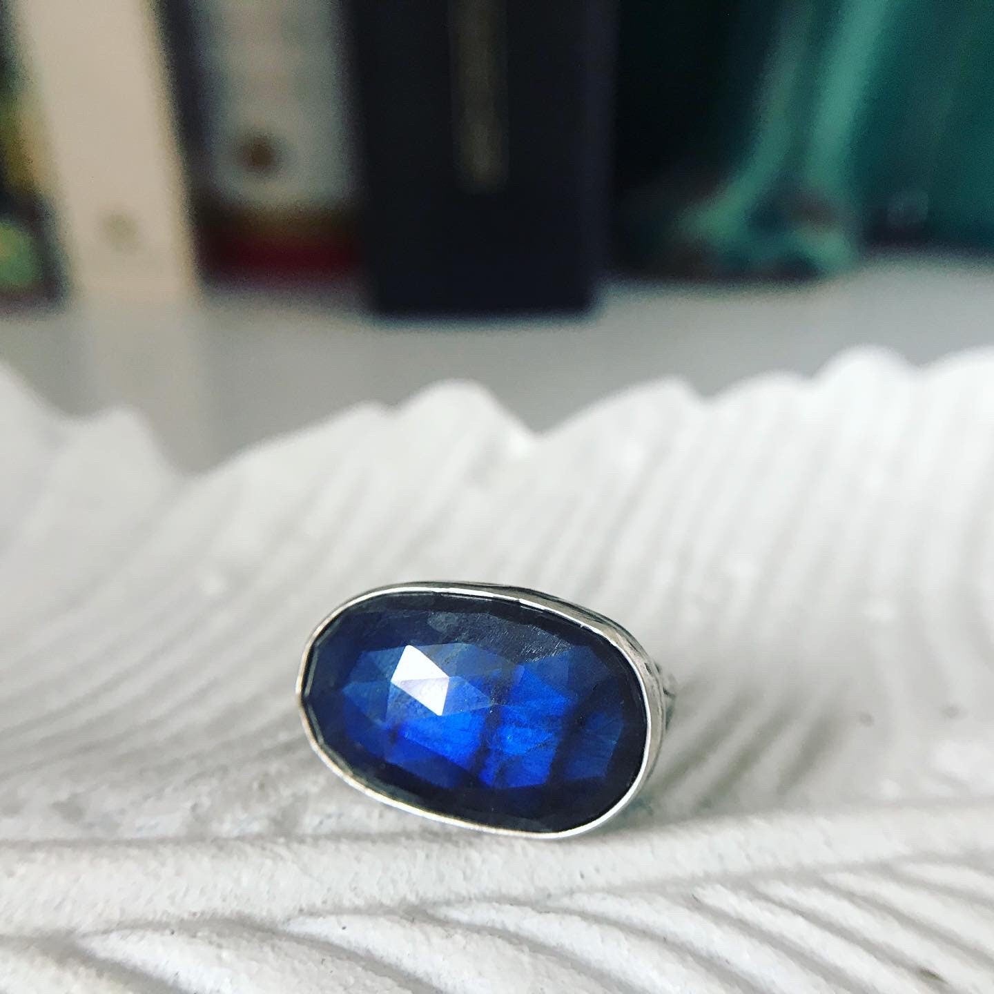 Bright Blue Flash Labradorite Ring
