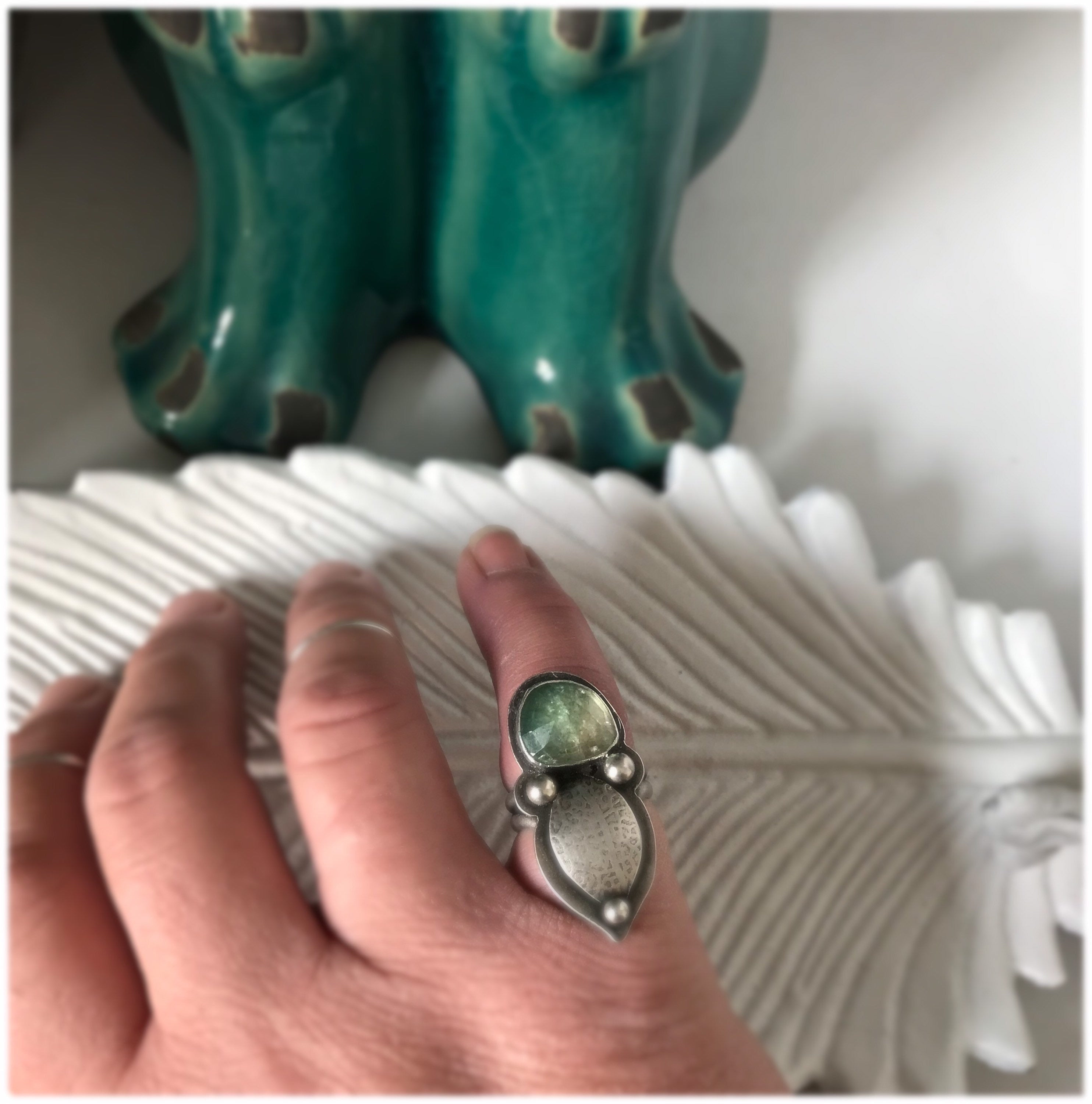 Green and Yellow Tourmaline Leaf Ring