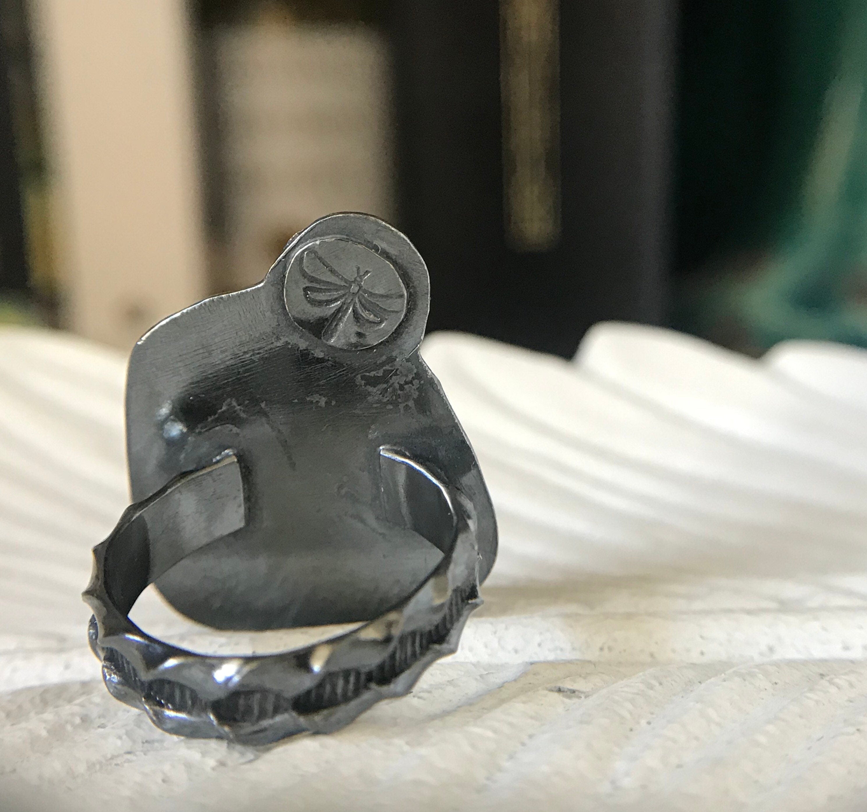 Neptune Variscite and Black Spinel Ring