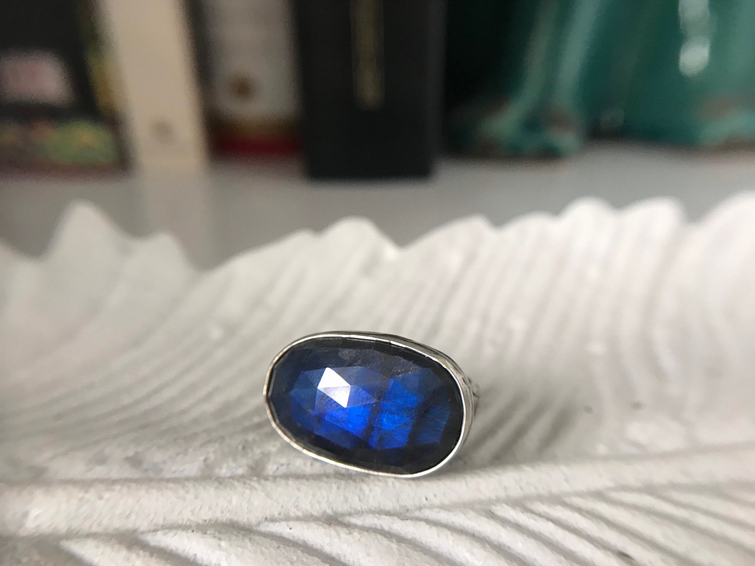 Bright Blue Flash Labradorite Ring