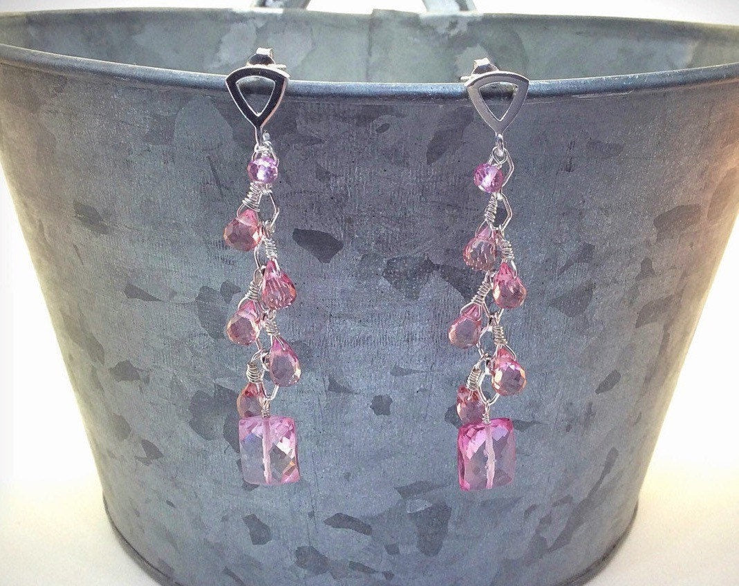 Geometric Pink Topaz Earrings