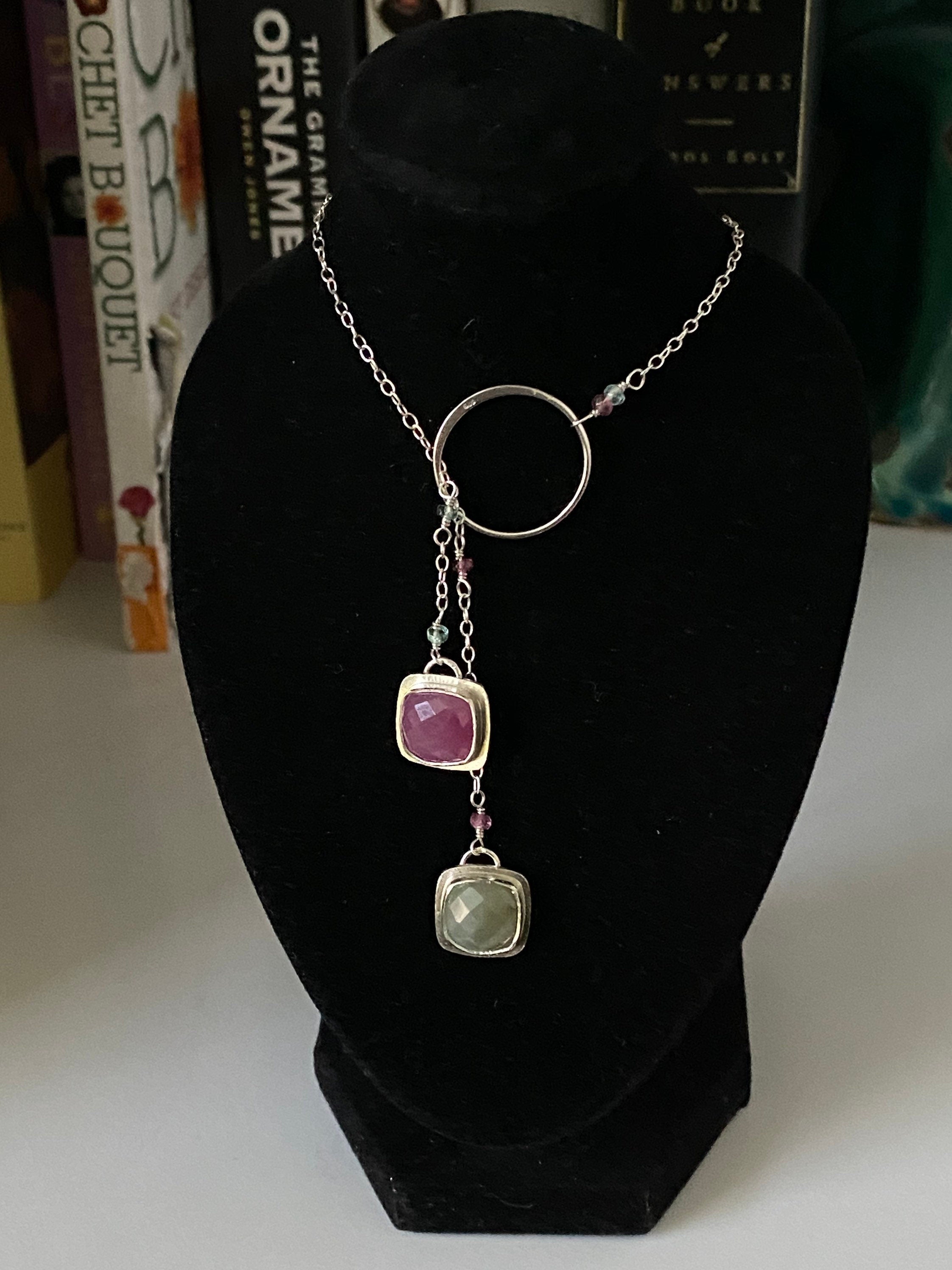 Green and Pink Sapphire Lariat Necklace