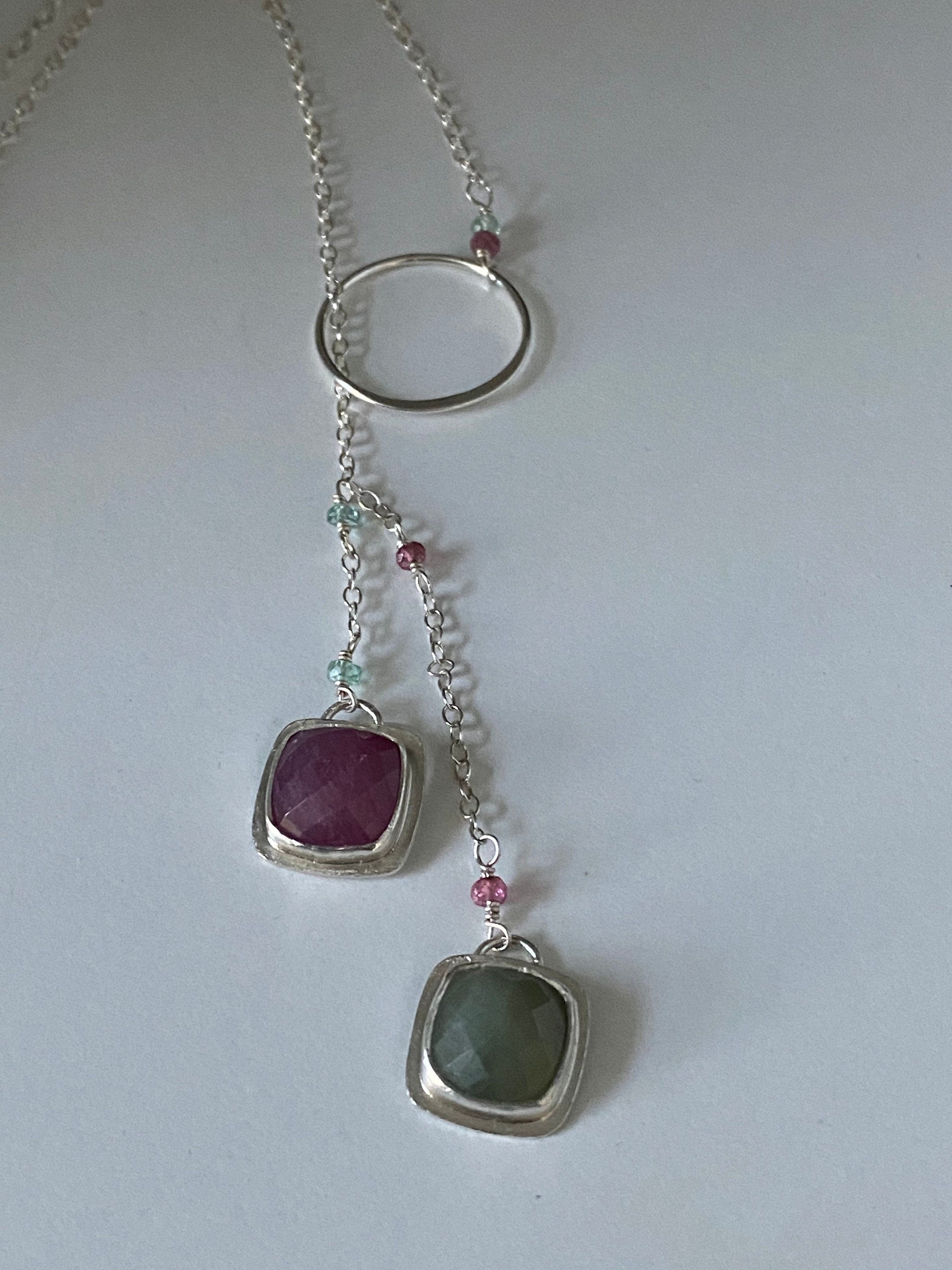 Green and Pink Sapphire Lariat Necklace