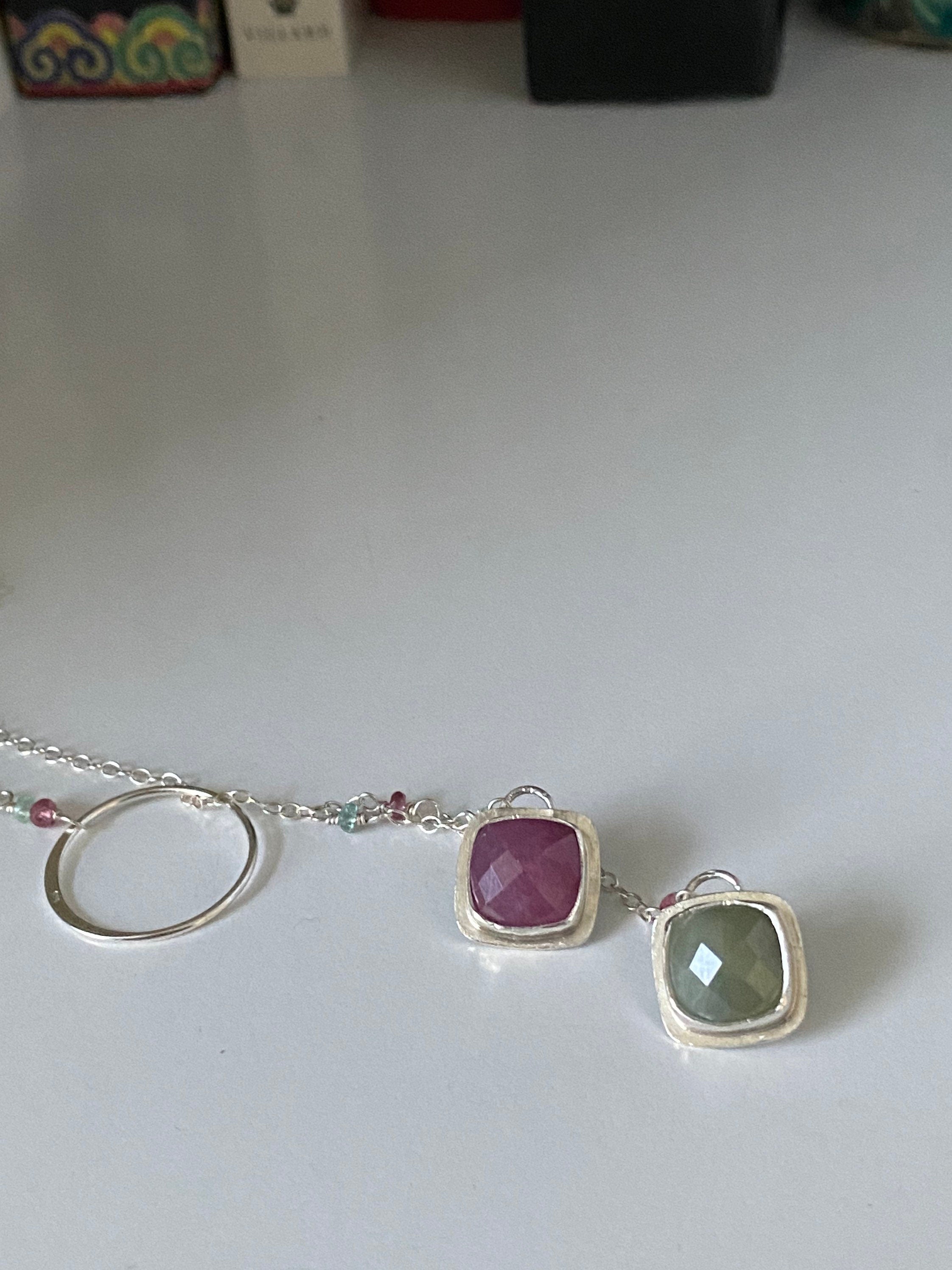 Green and Pink Sapphire Lariat Necklace