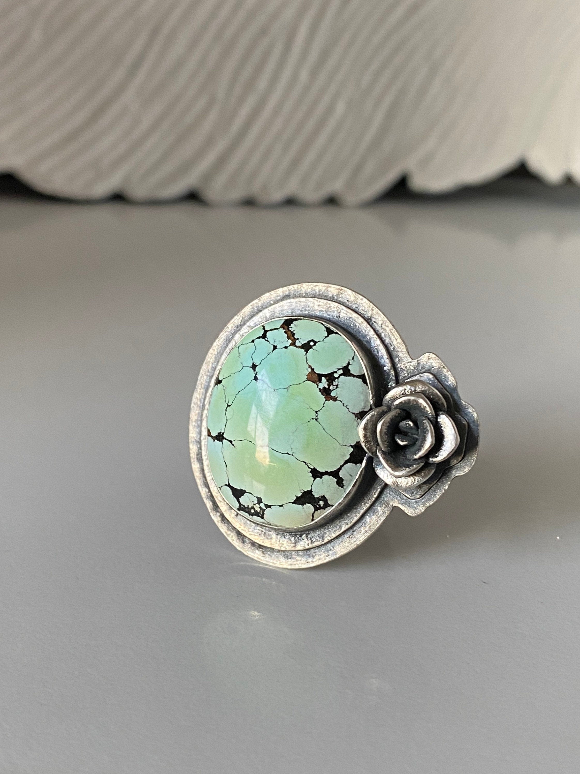 Lime Green Giraffe Turquoise and Succulent Ring